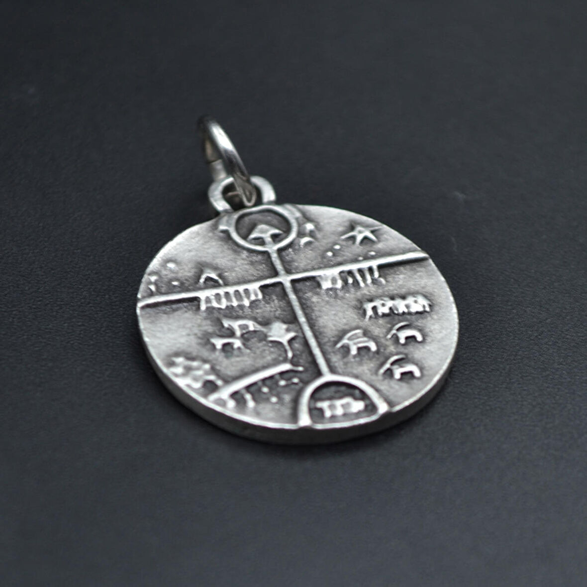 Kam - Şaman Davulu Kolye Ucu - Antik Gümüş Kaplama - Kod:19