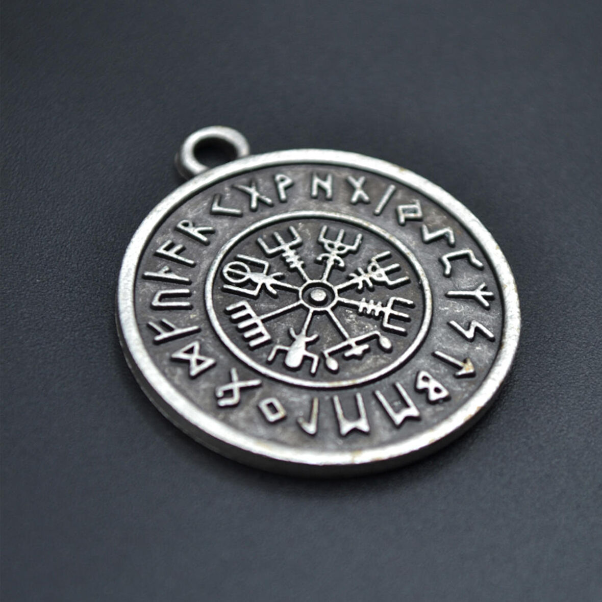 Vegvisir Viking Pusulası Kolye Ucu - Antik Gümüş Kaplama - Kod:64