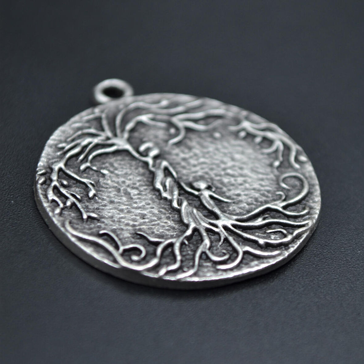 Anne Çocuk - Hayat Ağacı Kolye Ucu - Antik Gümüş Kaplama - Kod:77