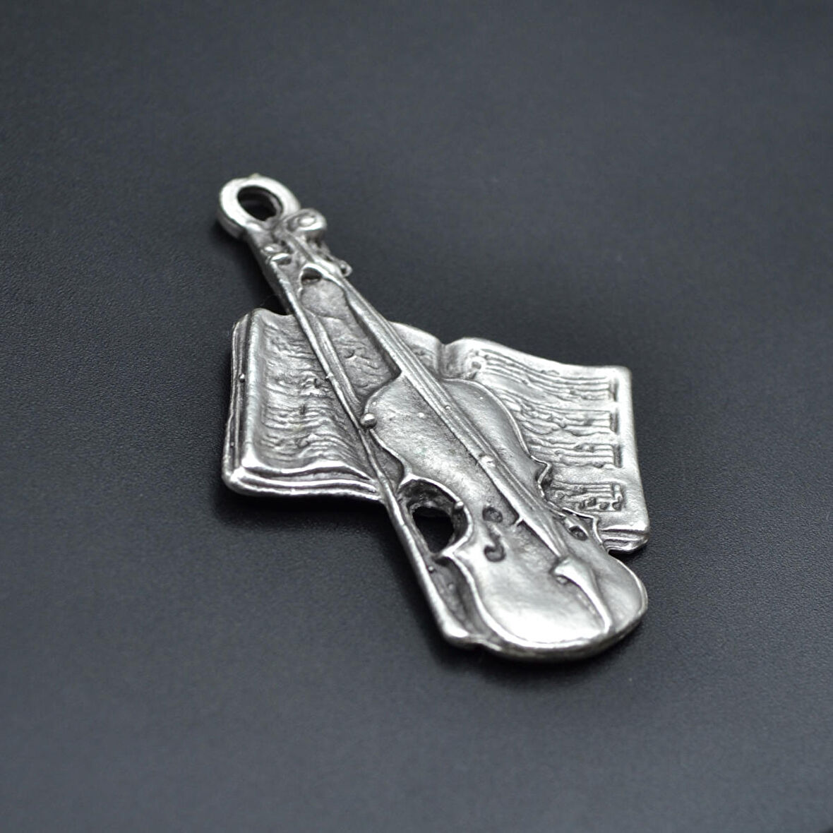 Keman - Nota Defteri Kolye Ucu - Antik Gümüş Kaplama - Kod:190