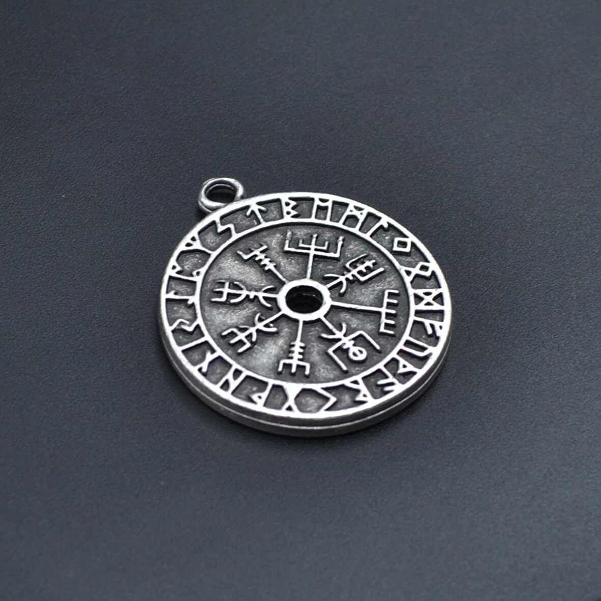 Vegvisir Pusula - Viking Sembol Kolye Ucu - Antik Gümüş Kaplama - Kod:129