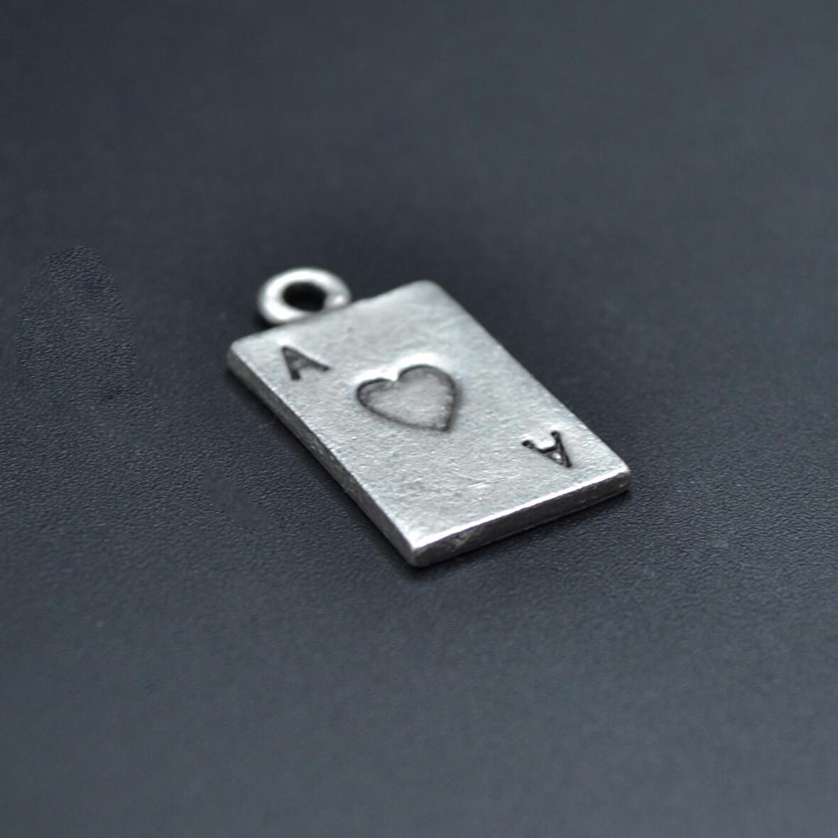 Minimal Maça As Poker İskambil Kolye Ucu - Antik Gümüş Kaplama - Kod:257