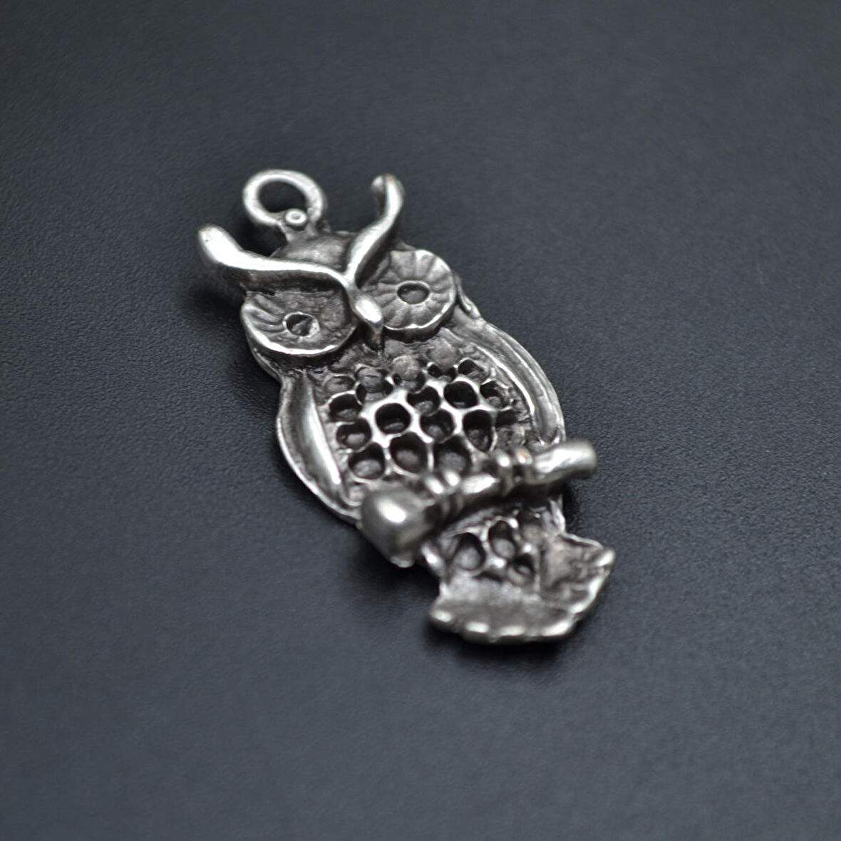 Minimal Baykuş Kolye Ucu - Antik Gümüş Kaplama - Kod:262