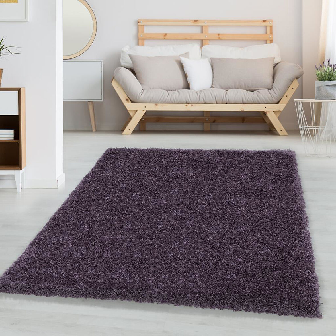 Yumuşak Yüksek Havlı 30 mm Shaggy Salon halısı Düz Mor Lila Renkli