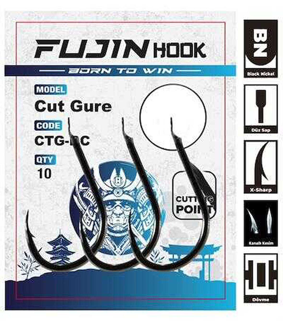 Fujin Cut Gure Deliksiz Düz Olta Kancası 10 no