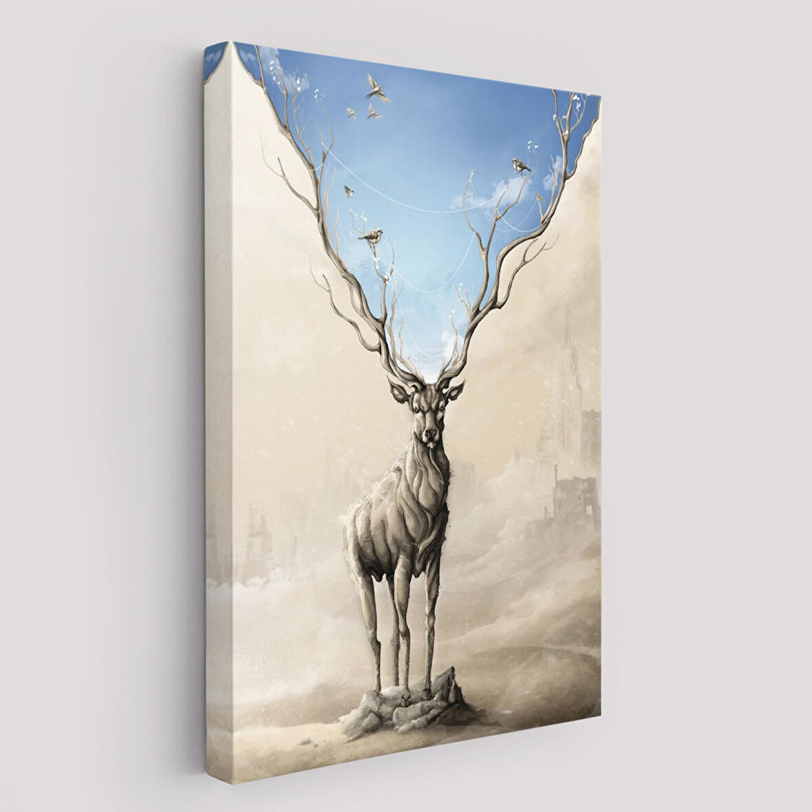 Daha Güzel Bir Doğa Hayal Eden Geyik Sürreal Duvar Tablosu-6017