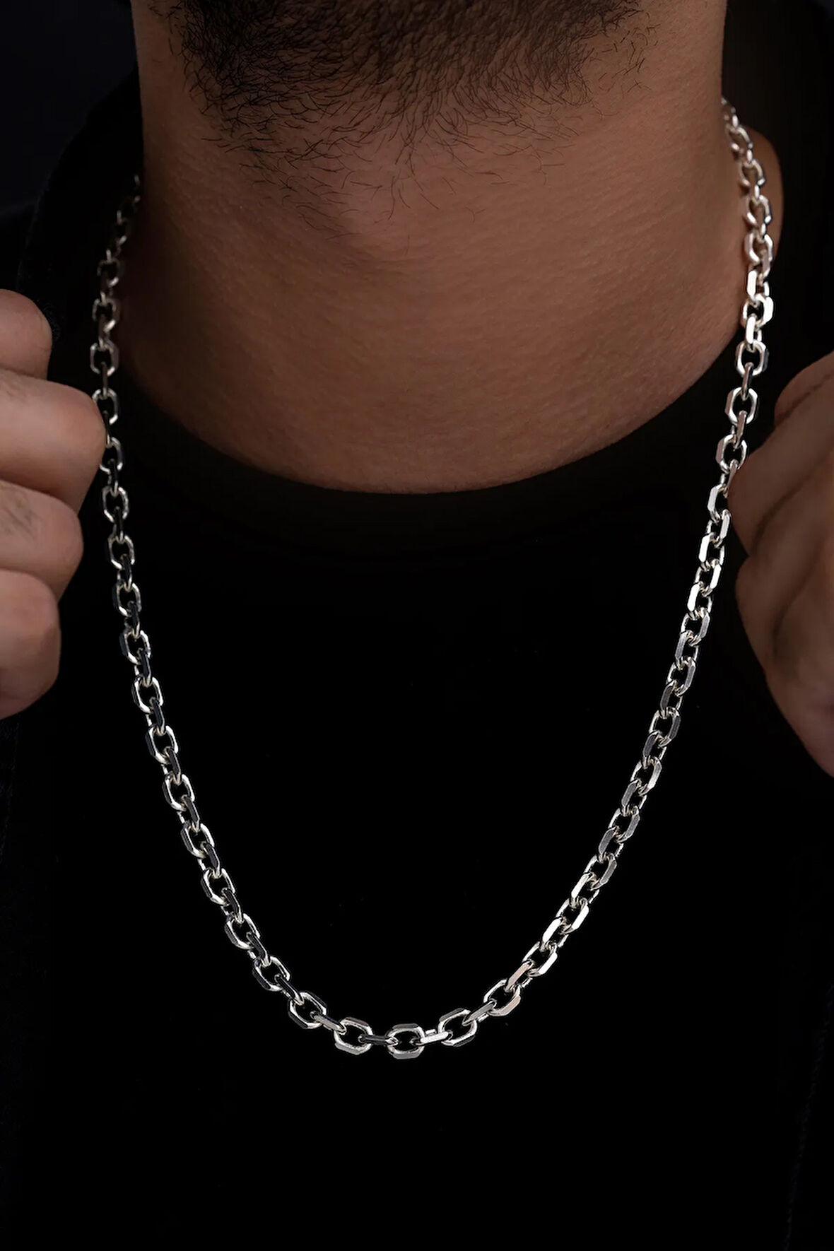 Erkek Gümüş Kolye - 5mm Forse Model 925 Ayar Erkek Gümüş Kolye Zincir Gklgmsforse