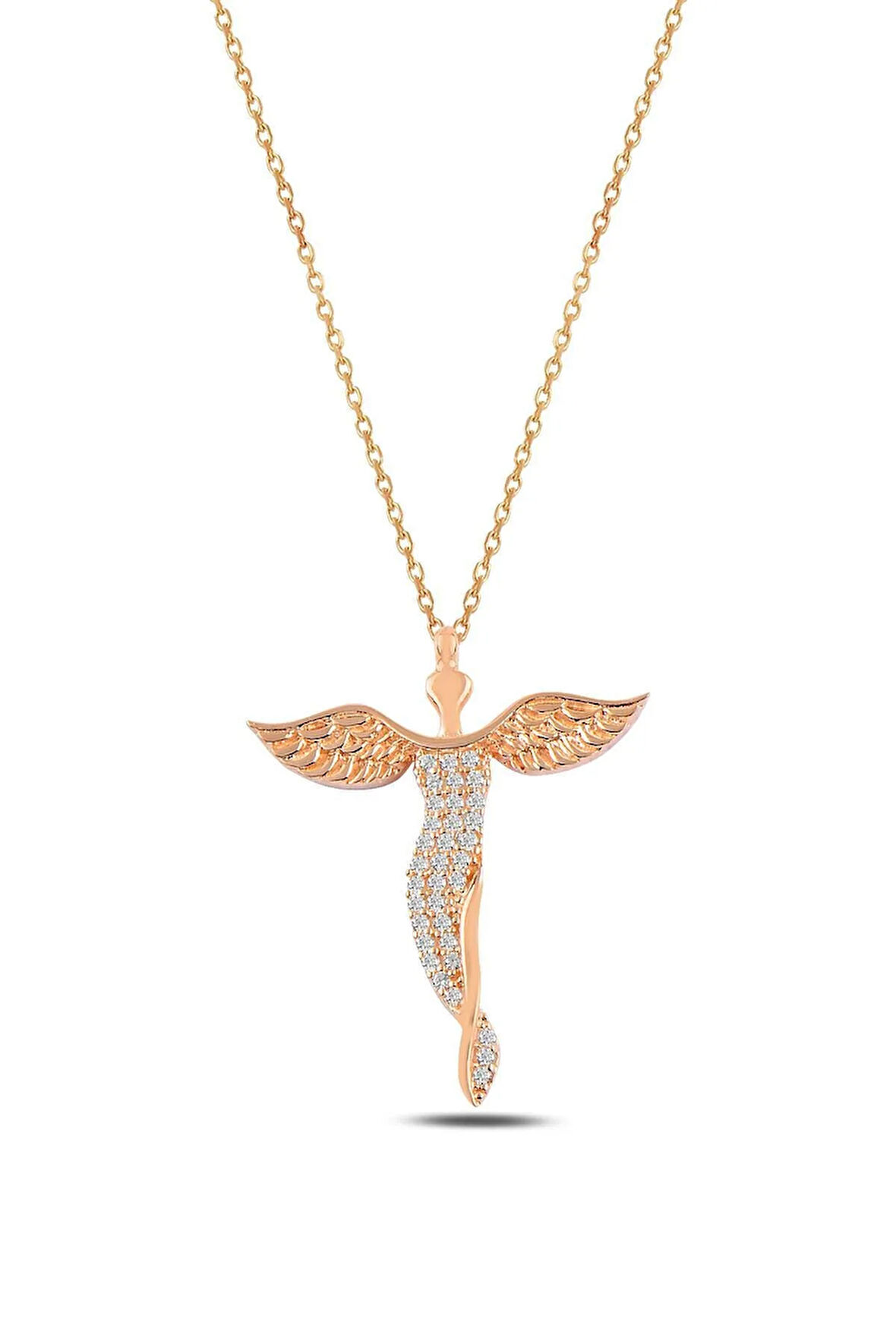 Zirkon Taşlı Rose Melek Model Kadın Gümüş Kolye Gklmlkm1del-ros