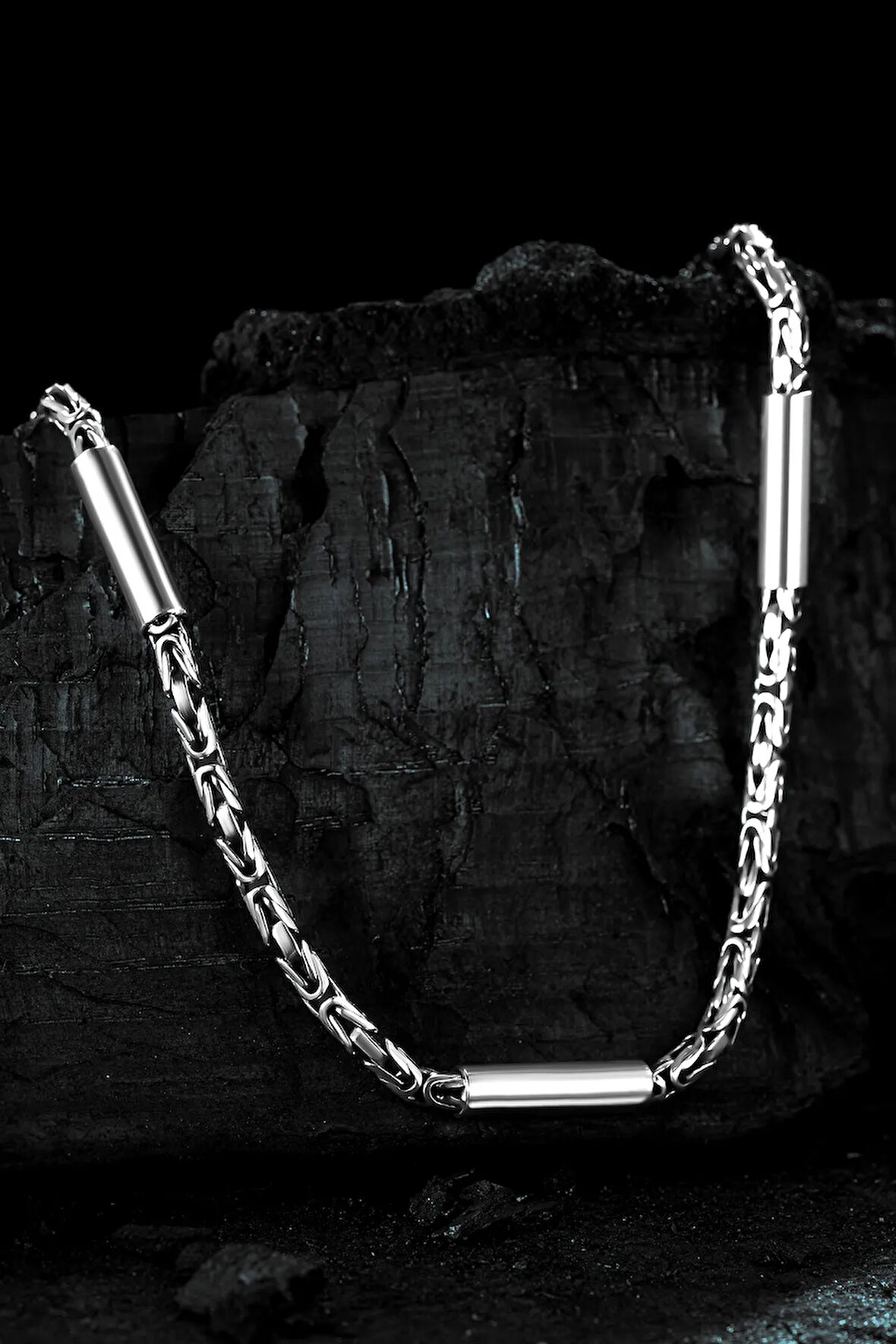Erkek Gümüş Bileklik - 2,8 Mm Kalınlıkta Kral Model Gümüş Erkek Kolye Zincir Silindir Parçalı Model