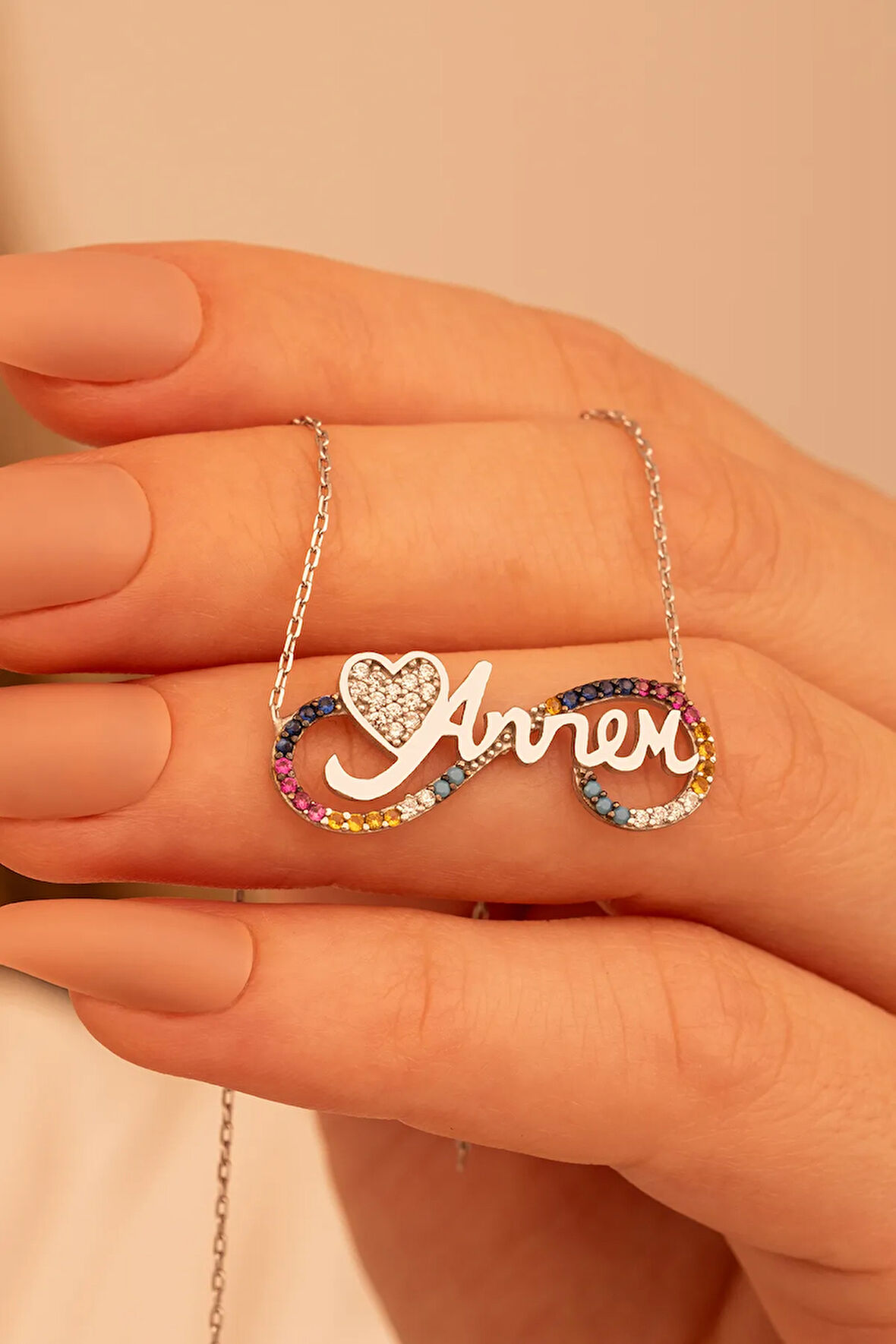 Mix Zirkon Taşlı Annem Sonsuzluk Kadın Gümüş Kolye