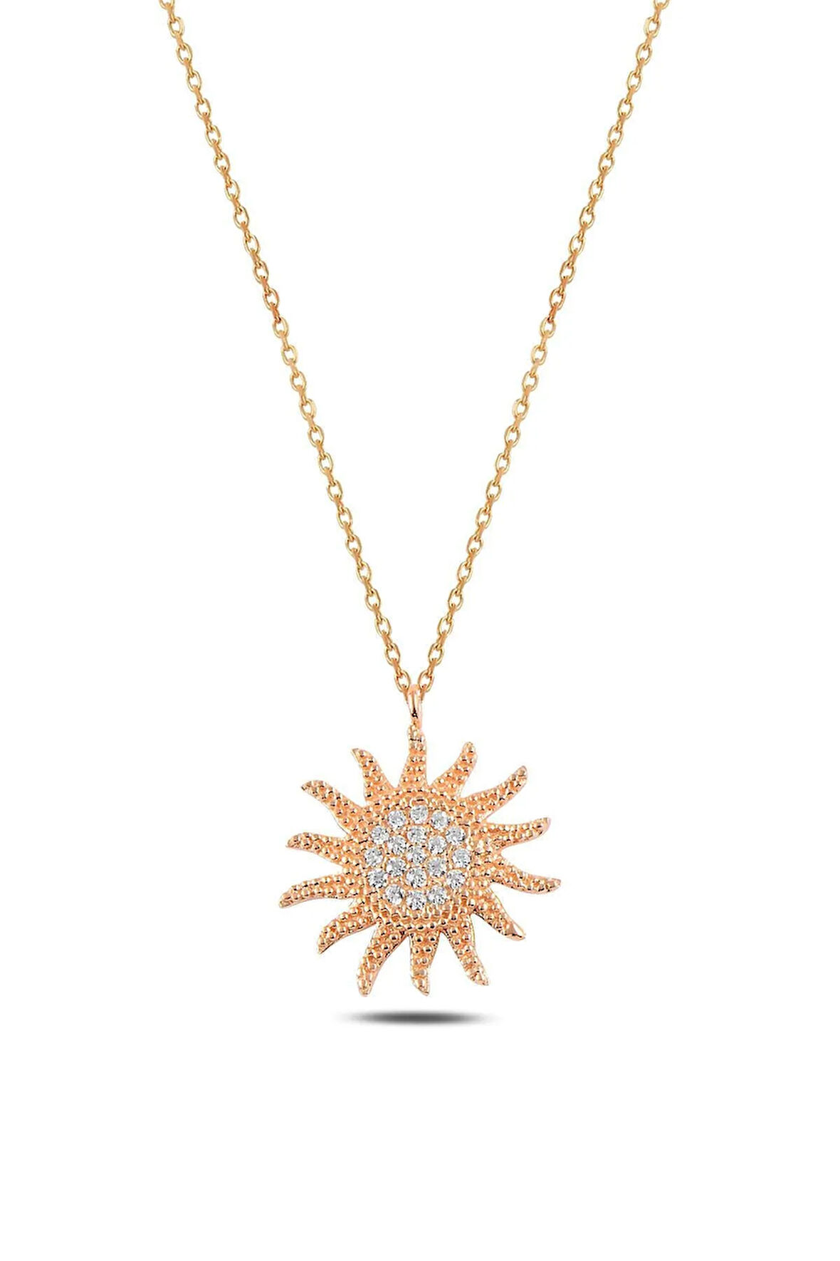 Zirkon Taşlı Rose Renk Güneş Model Kadın Gümüş Kolye Gklgnsmodl1-ros