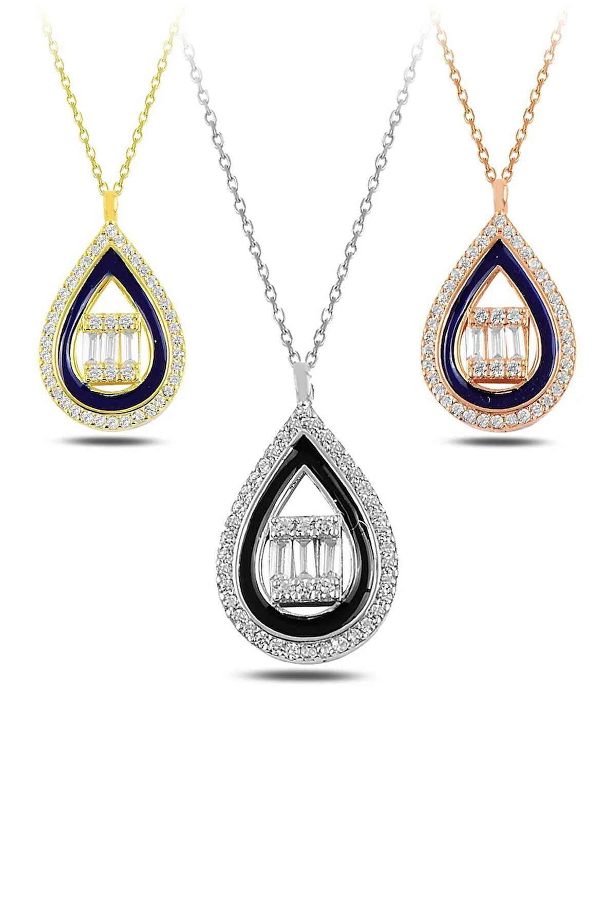 Damla Model Baget Taşlı Kadın Gümüş Kolye Zincir Gkldmlbgtm1-ros Sarı