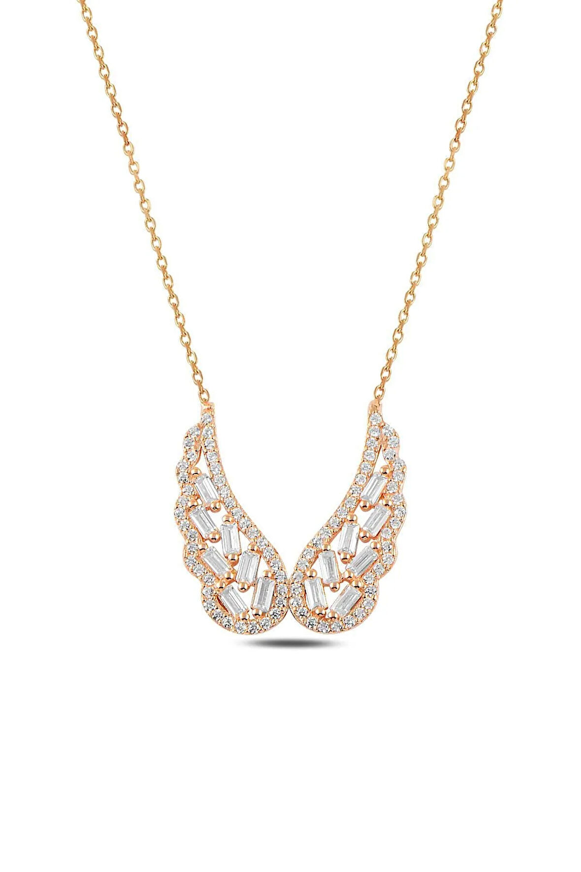 Kadın Rose Renk Zirkon Taşlı Melek Figürlü Gümüş Kolye Gklmelekknd-ros