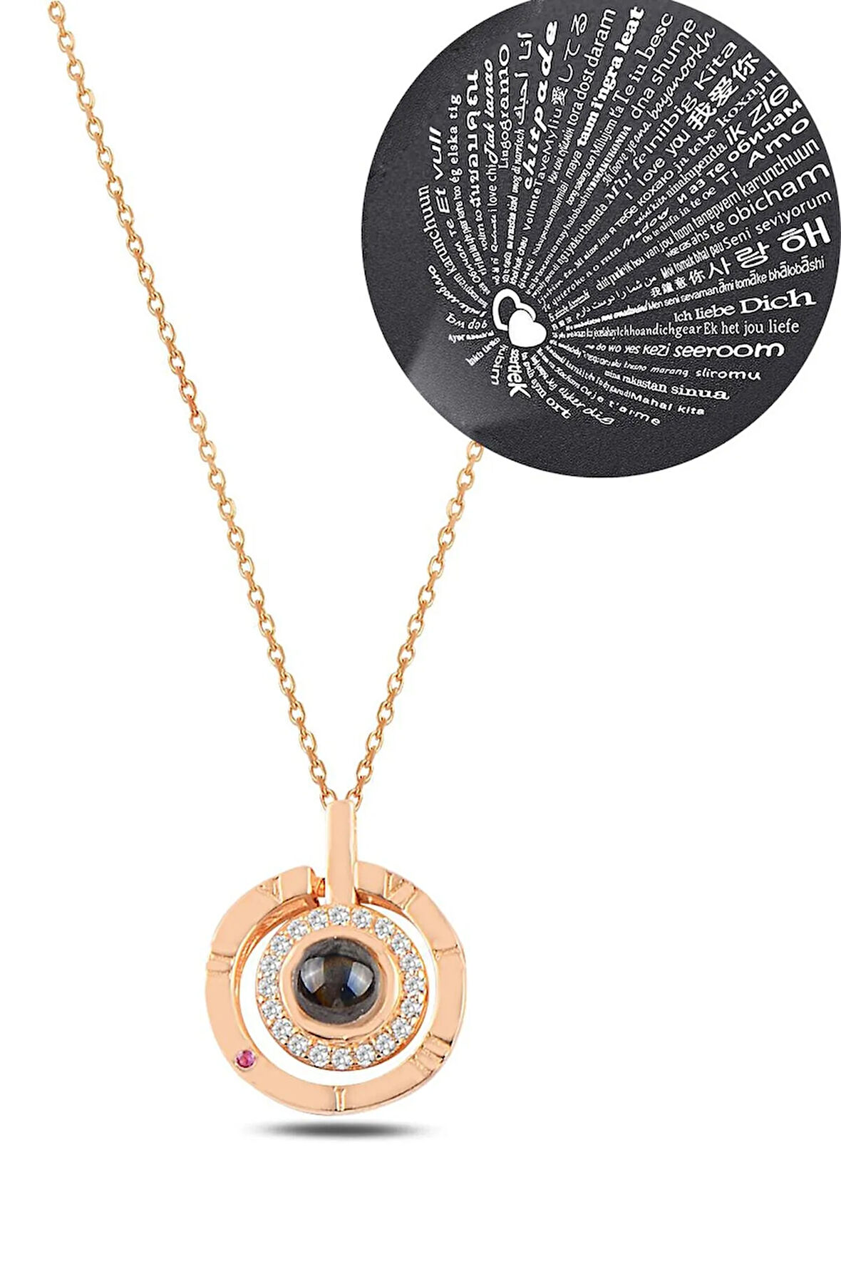 Zirkon Taşlı Rose 100 Dilde Seni Seviyorum Kadın Gümüş Kolye Gkl100dlss1-ros