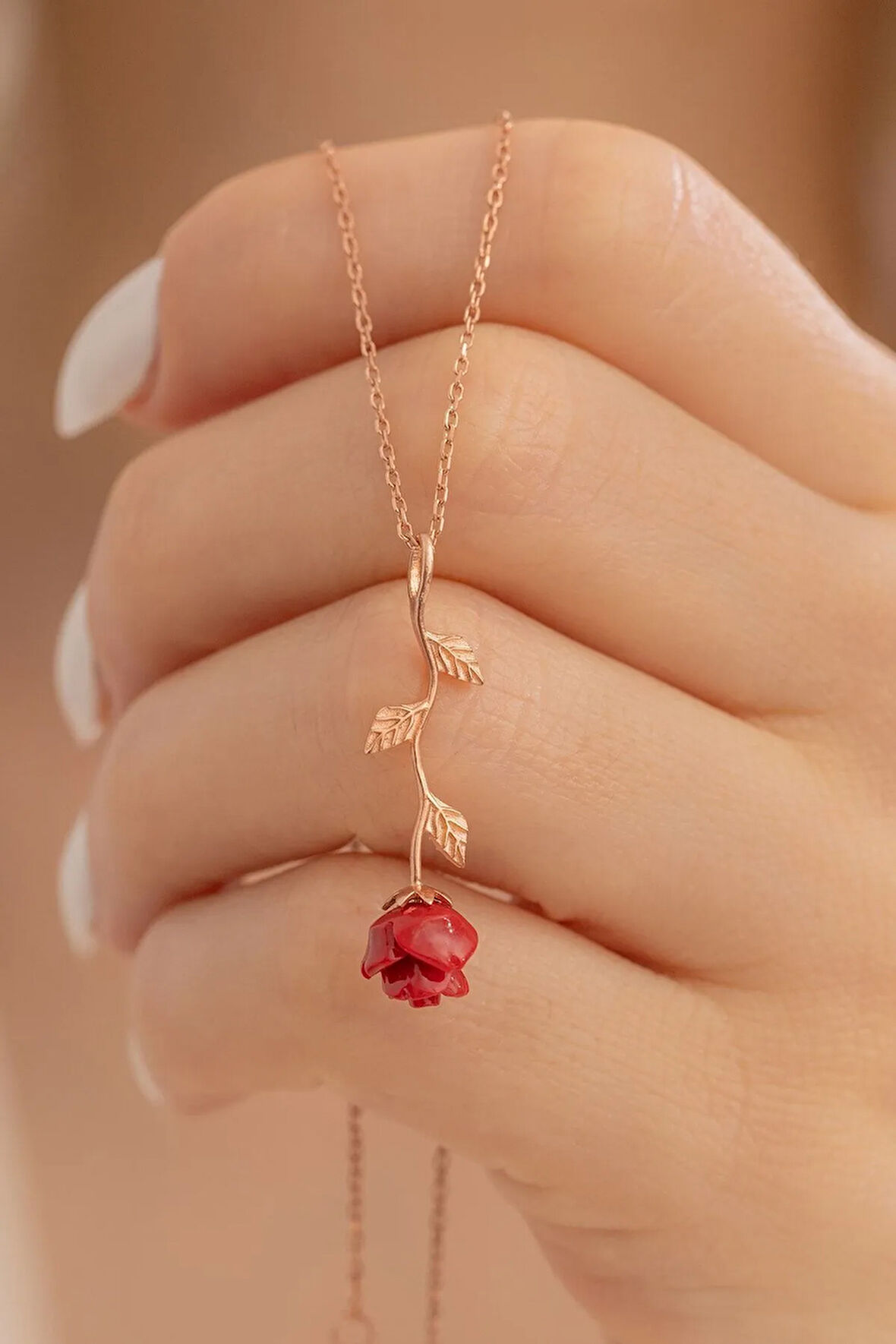 Kadın Gümüş Kolye - Ters Gül Model 2 Rose Renk Gümüş Kolye