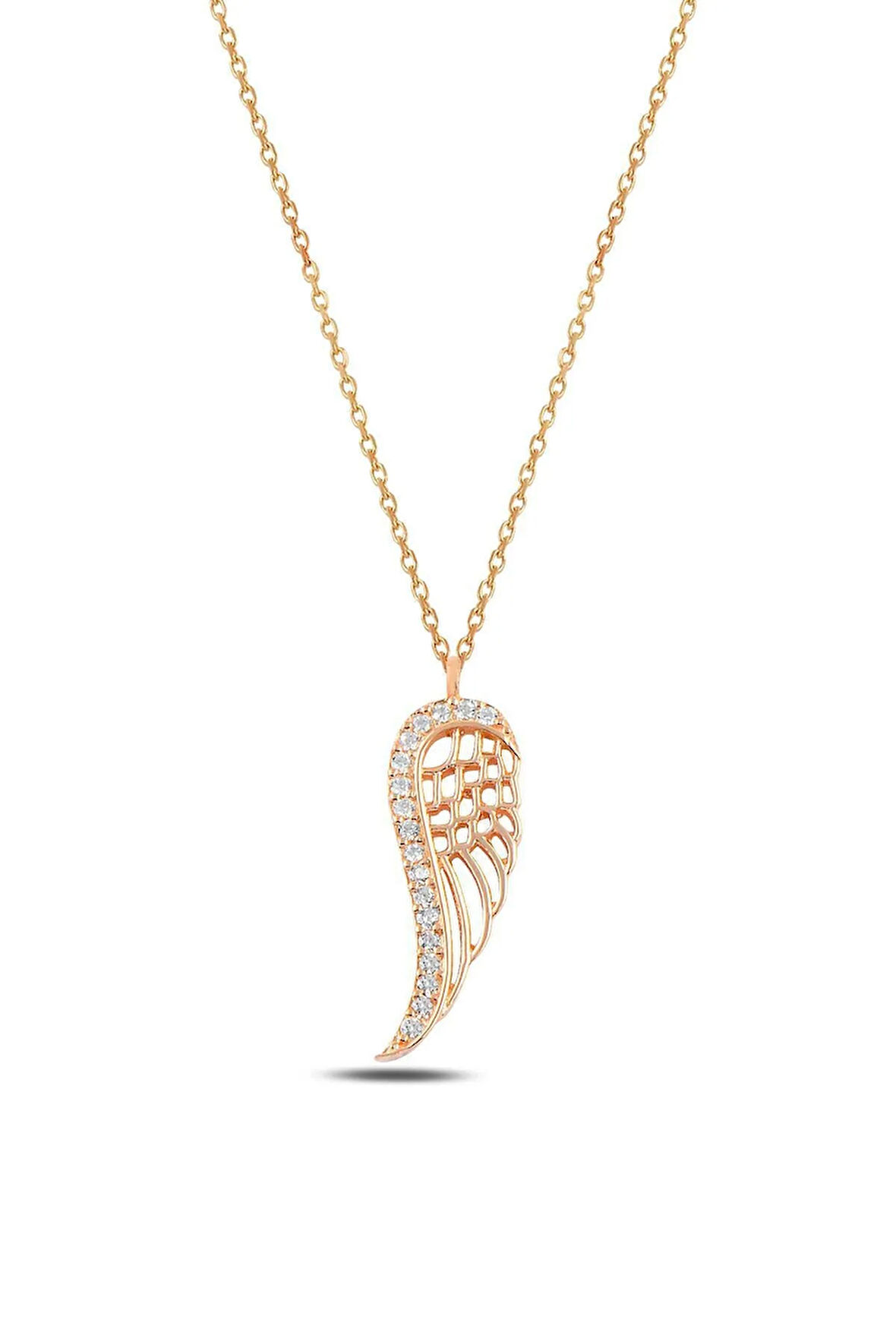 Zirkon Taşlı Rose Renk Kanat Model Kadın Gümüş Kolye Gklmlkkndm1-ros