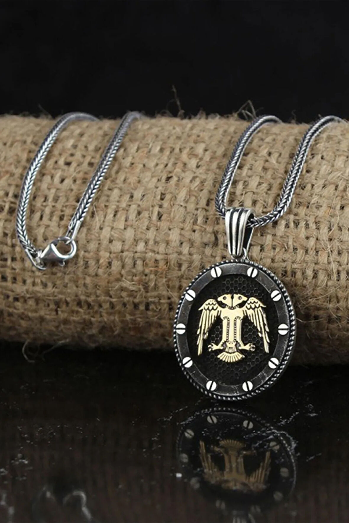 Selçuklu Kartalı Oval Model Gümüş Erkek Kolye