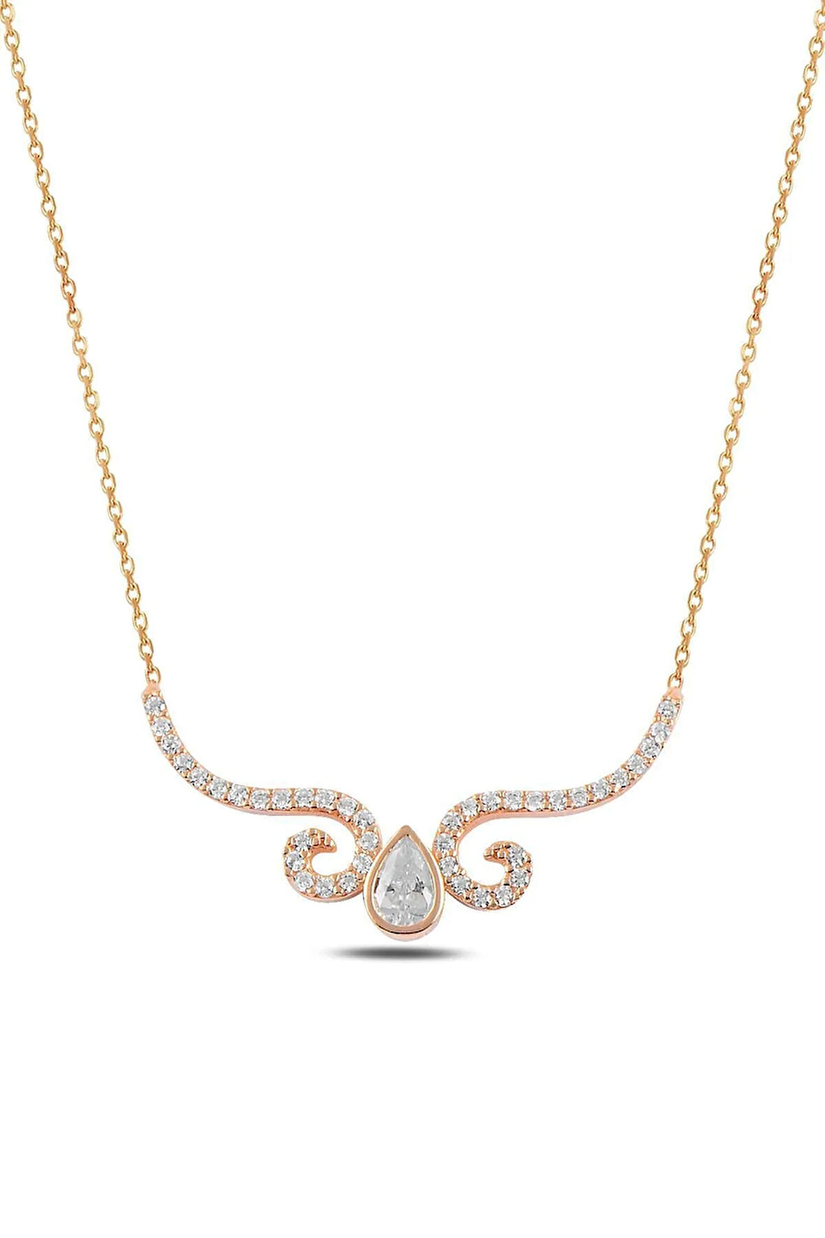 Zirkon Taşlı Rose Damla Model Kadın Gümüş Kolye Gkldmlm3del-ros