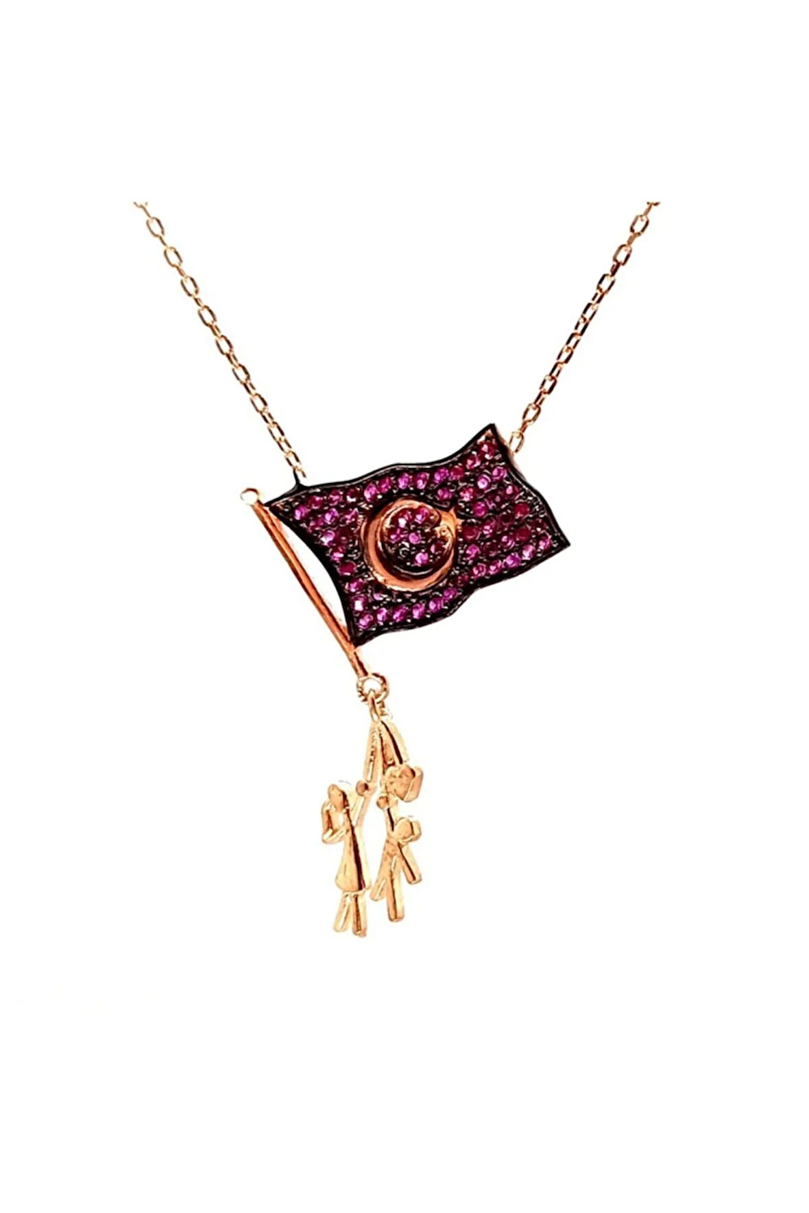 Türk Bayrağı Rose Renk Kadın Gümüş Kolye