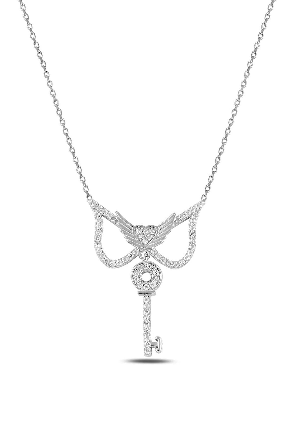 Zirkon Taşlı Kanatlı Anahtar Figürlü Günüş Kadın Kolye Gklanhtrm1d-ros