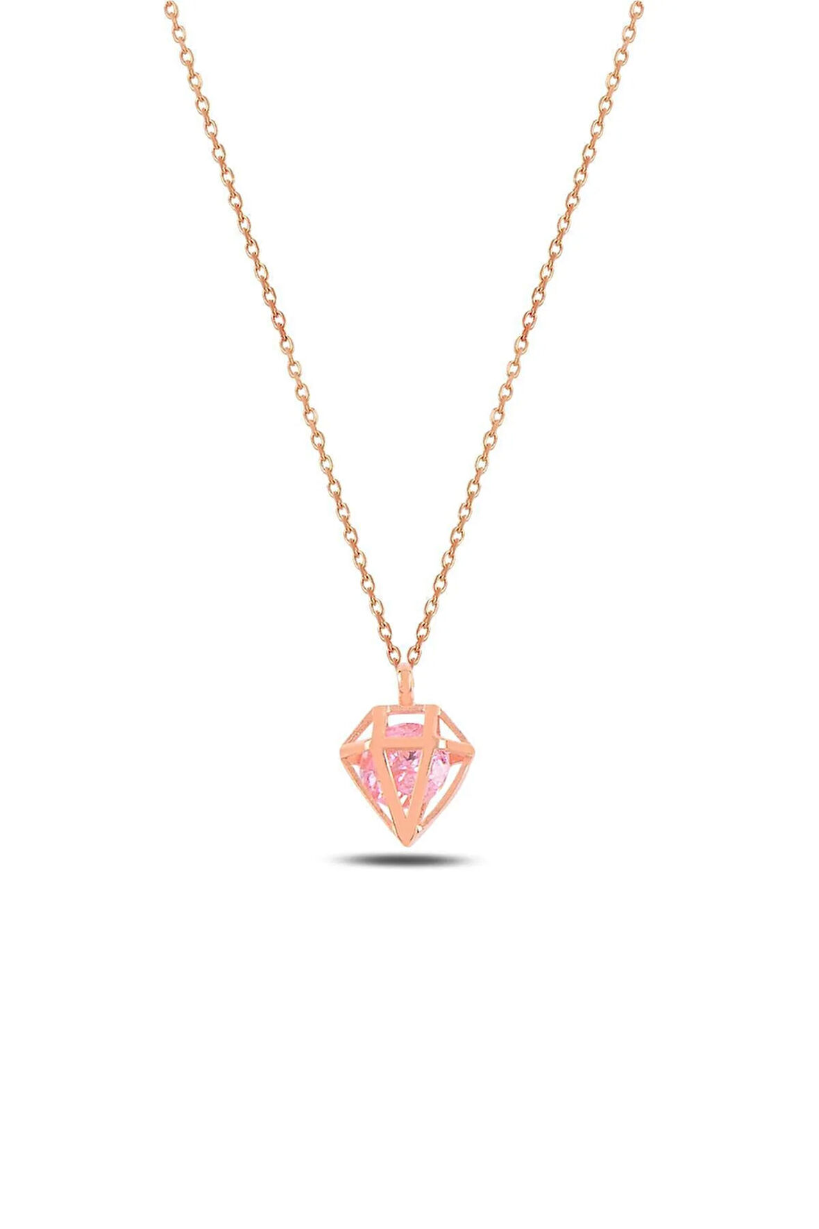 Kafes Model Yuvarlak Pembe Taşlı Kadın Gümüş Kolye Gklkfsmodl1-ros