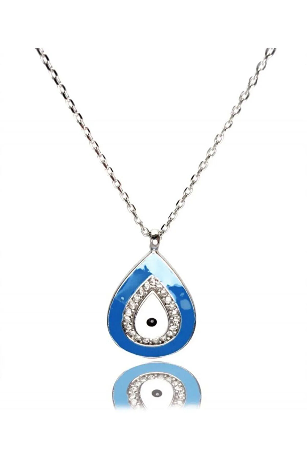 Mavi Nazar Boncuklu Damla Modeli Kadın Gümüş Kolye