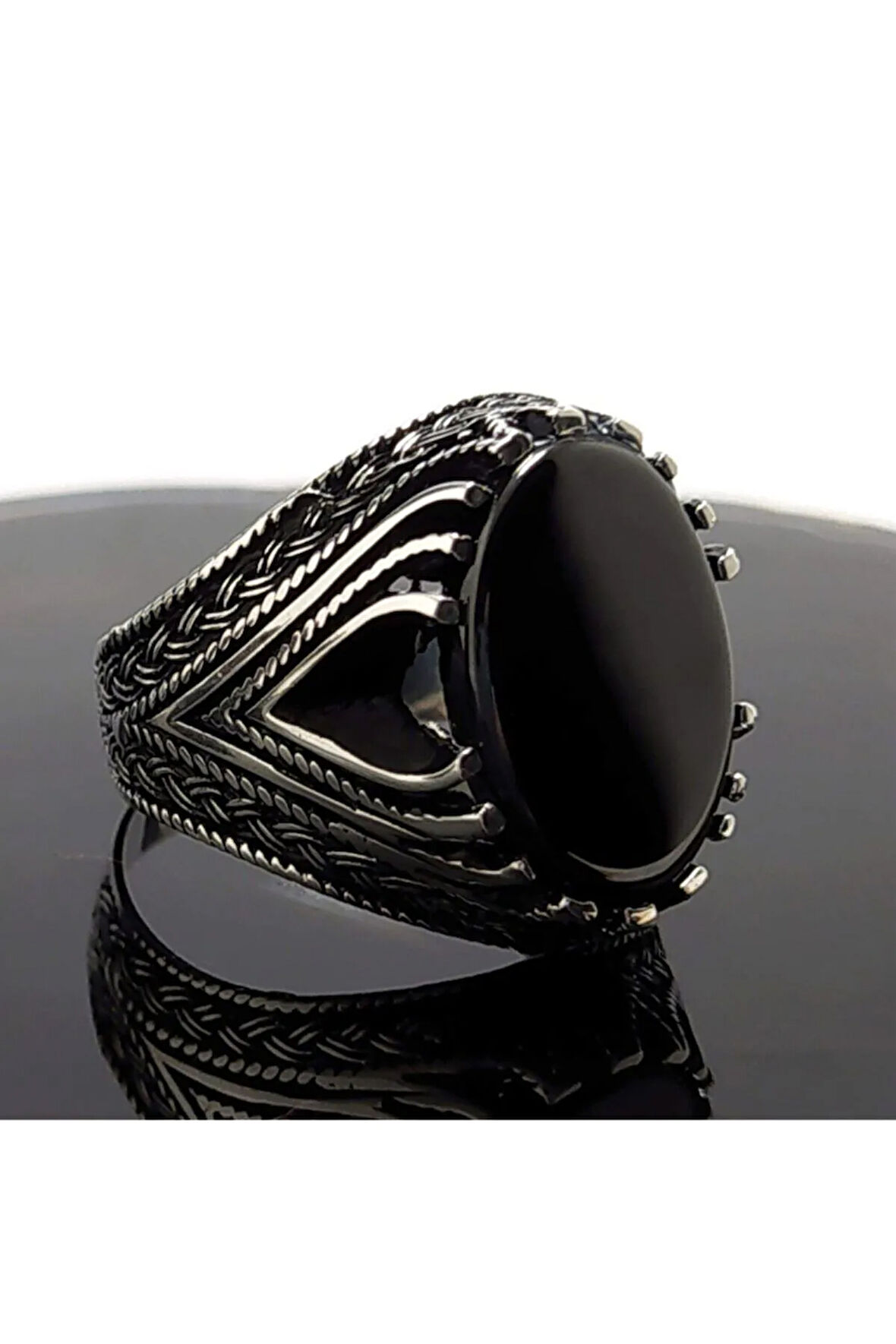 Erkek Gümüş Yüzük Siyah Oniks Taşlı