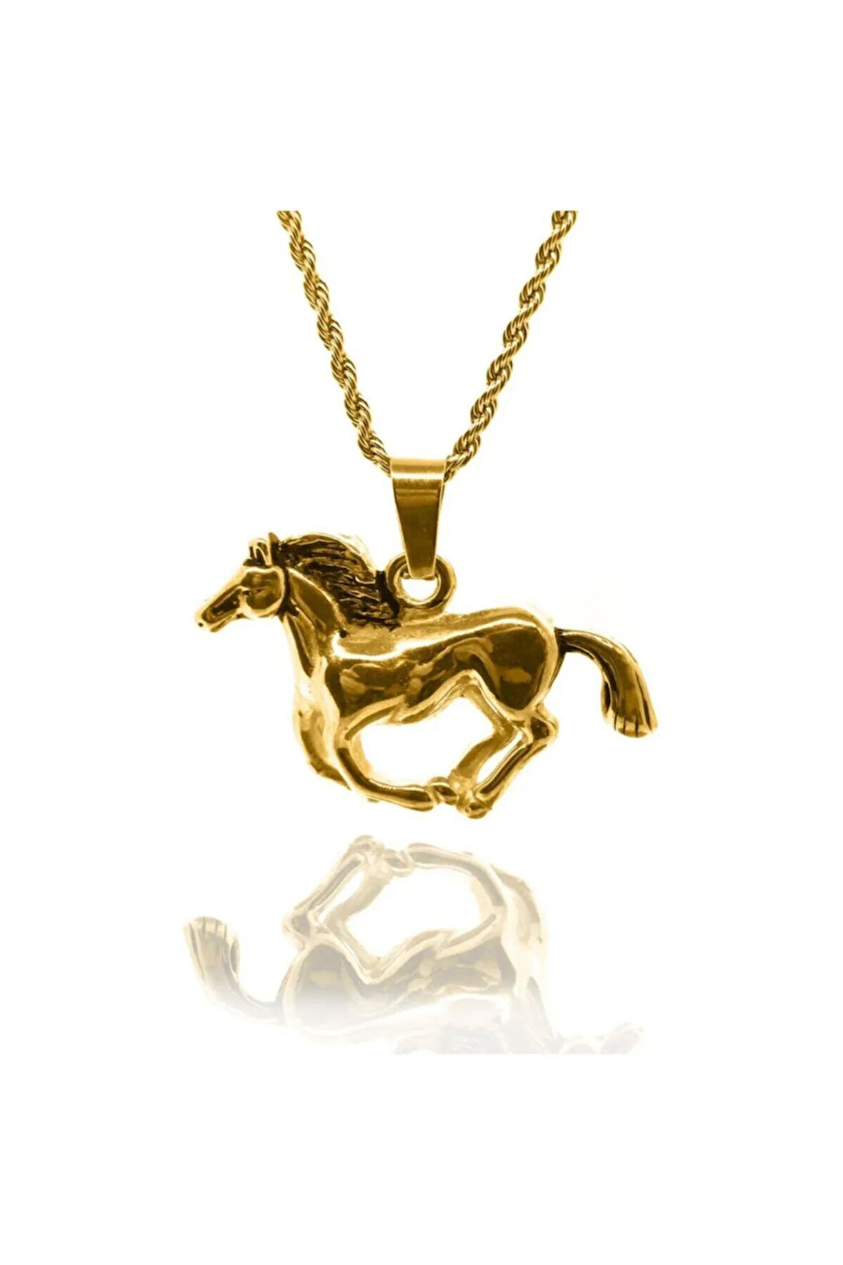Kadın At Figür Çelik Burma Zincirli Kolye Cklatlfıgur-alt