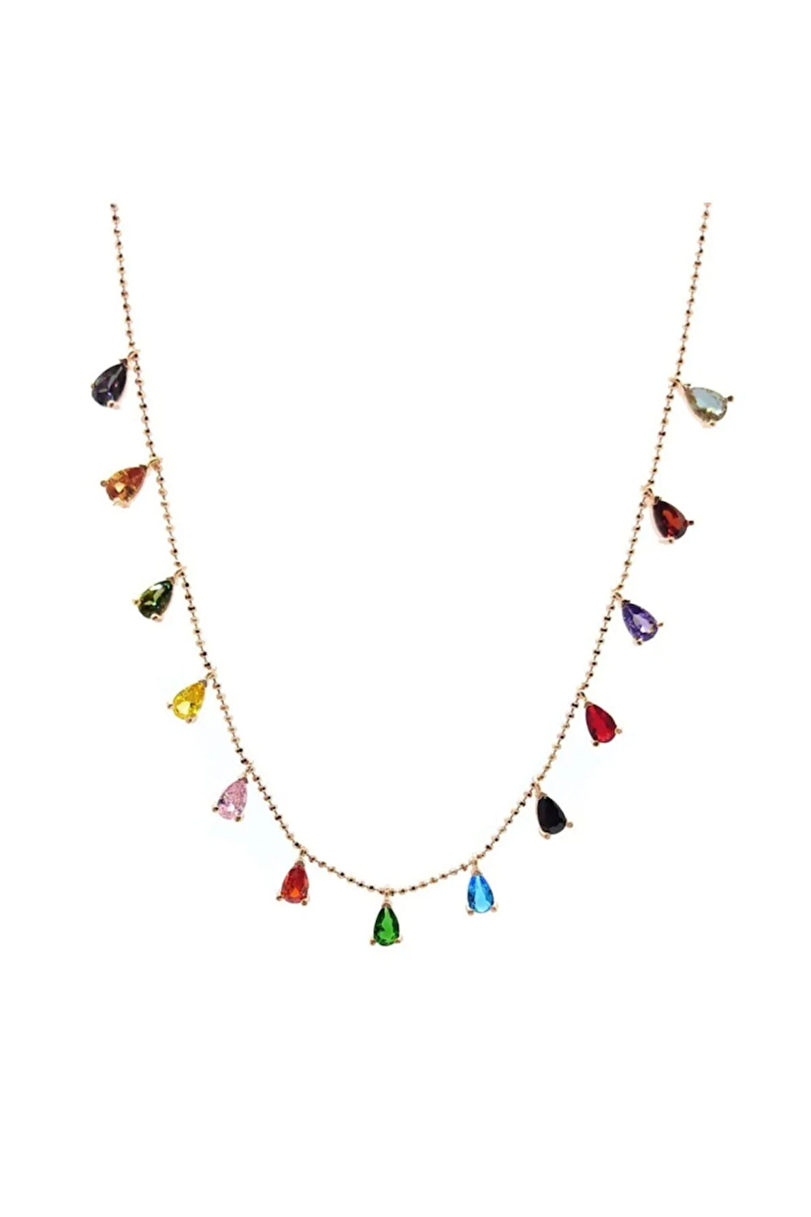 Mix Zirkon Taşlı Rose Renk Gümüş Kolye