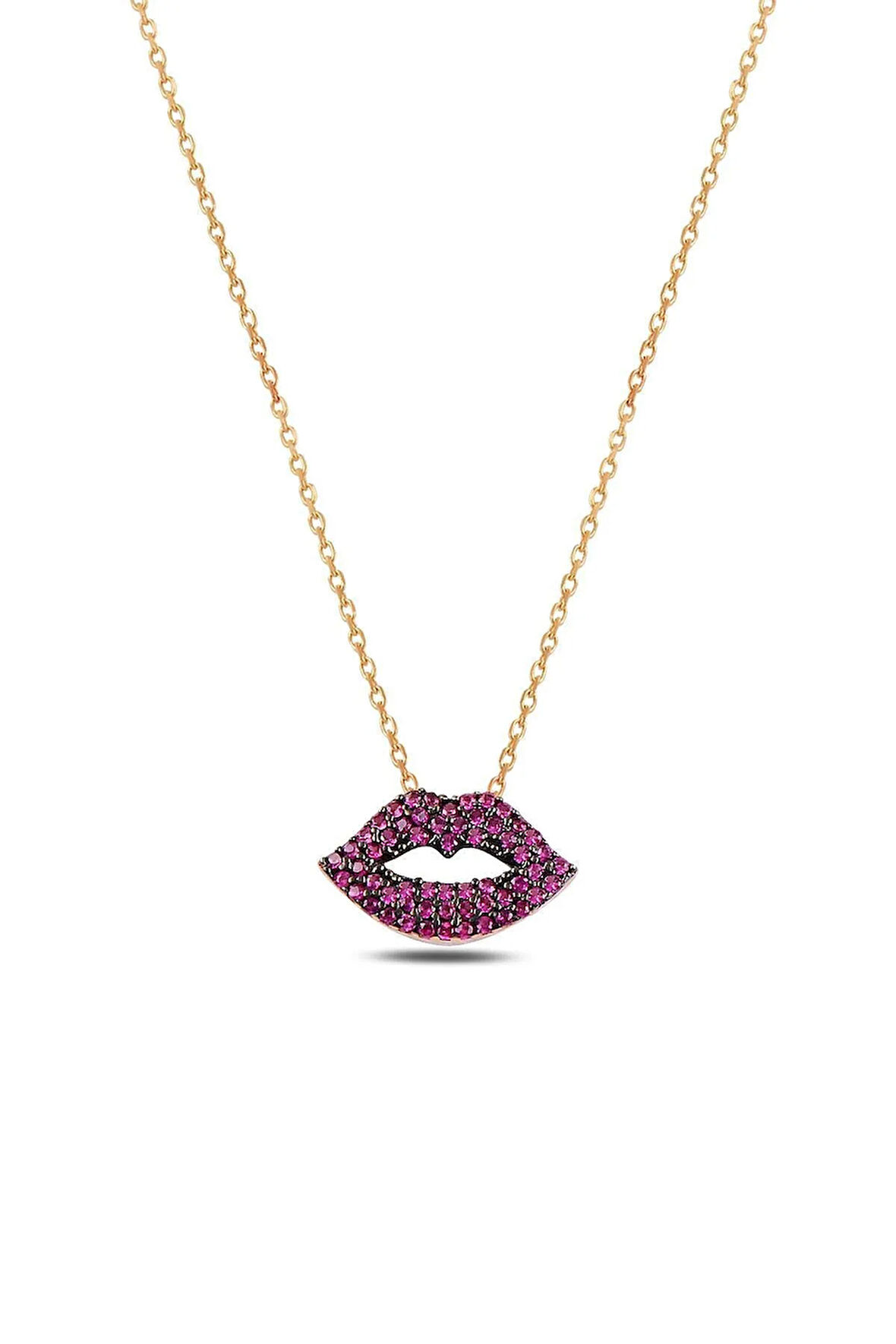 Ametist Taşlı Rose Renk Dudak Model Kadın Gümüş Kolye Gklddkmodel-ros