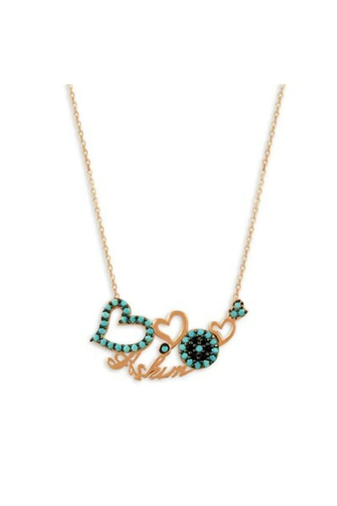 Aşkıma Nazar Değmesin Kalpli Turkuaz Taşlı Kadın Gümüş Kolye