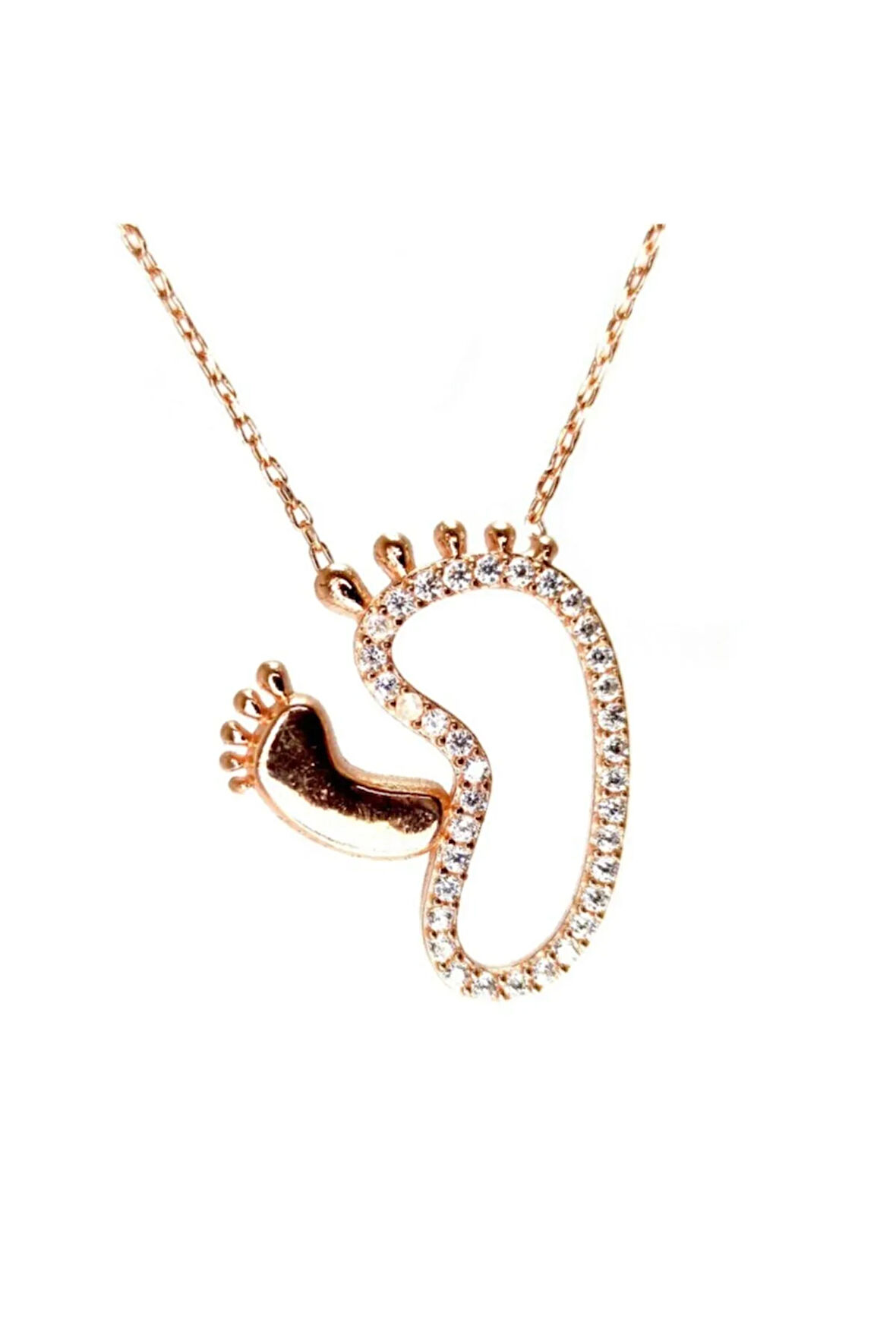 Ayak Izi Rose Renk Kadın Gümüş Kolye