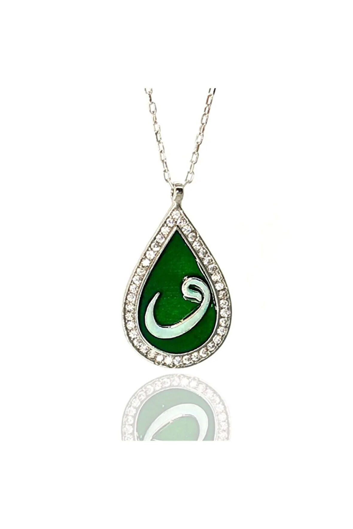 Zirkon Taşlı Damla Model Vav Harfi Kadın Gümüş Kolye