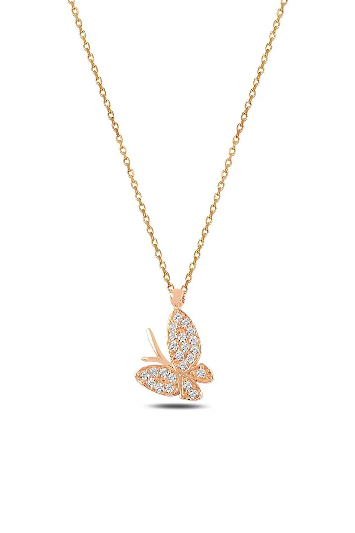 Kadın Rose Zirkon Taşlı Kelebek Model Gümüş Kolye Gklklbkmdl1-ros