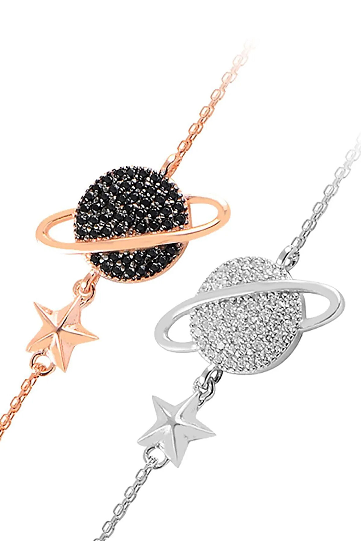 Rose Taşlı Satürn Model Kadın Gümüş Bileklik Gblstrnmdl1-ros