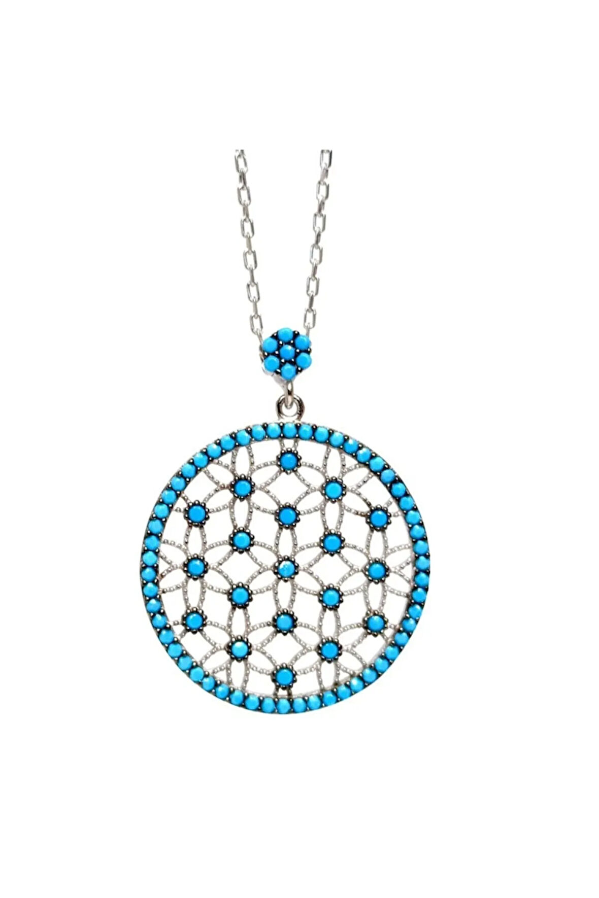 Firuze Taşlı Yaşam Çiçeği Kadın Gümüş Kolye