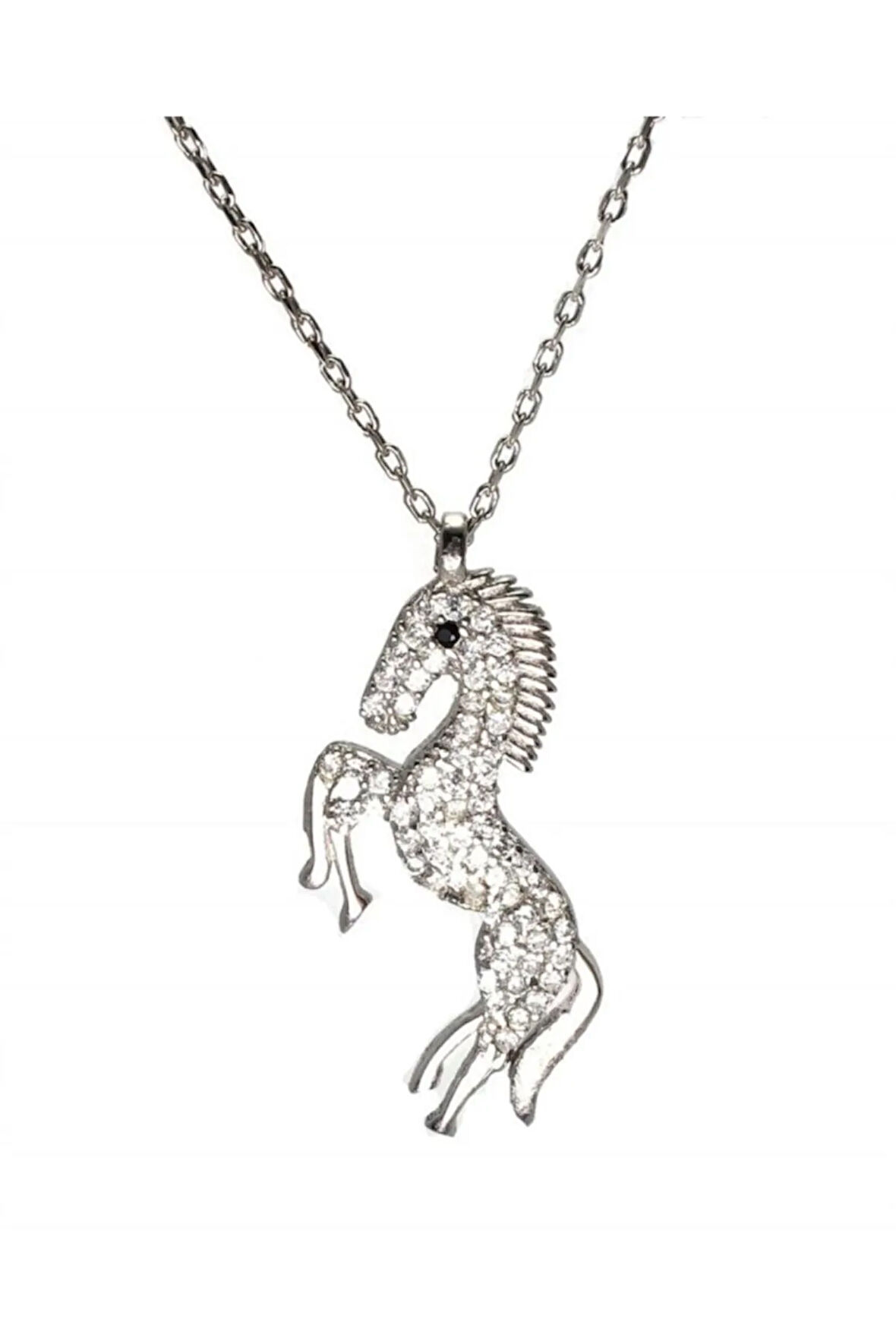 At Figürlü Gümüş Kadın Kolye