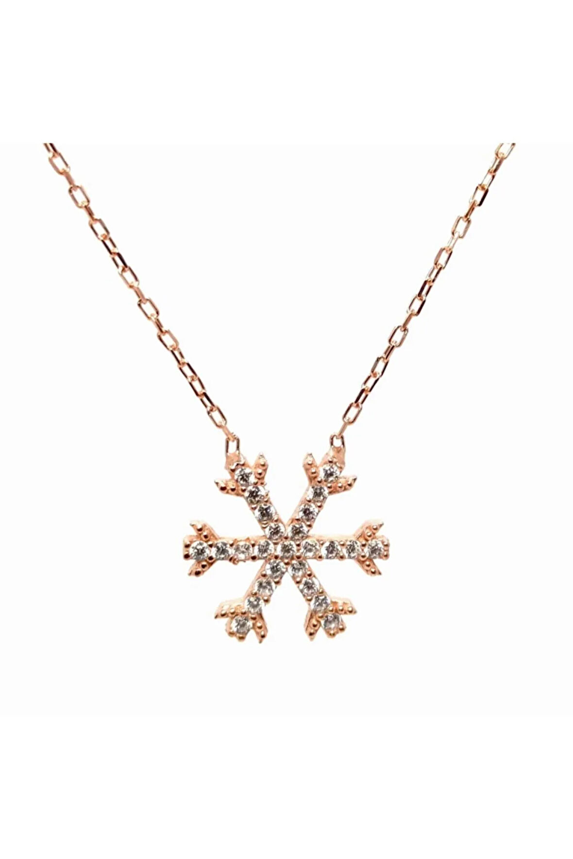 Rose Renk Kar Tanesi Kadın Gümüş Kolye