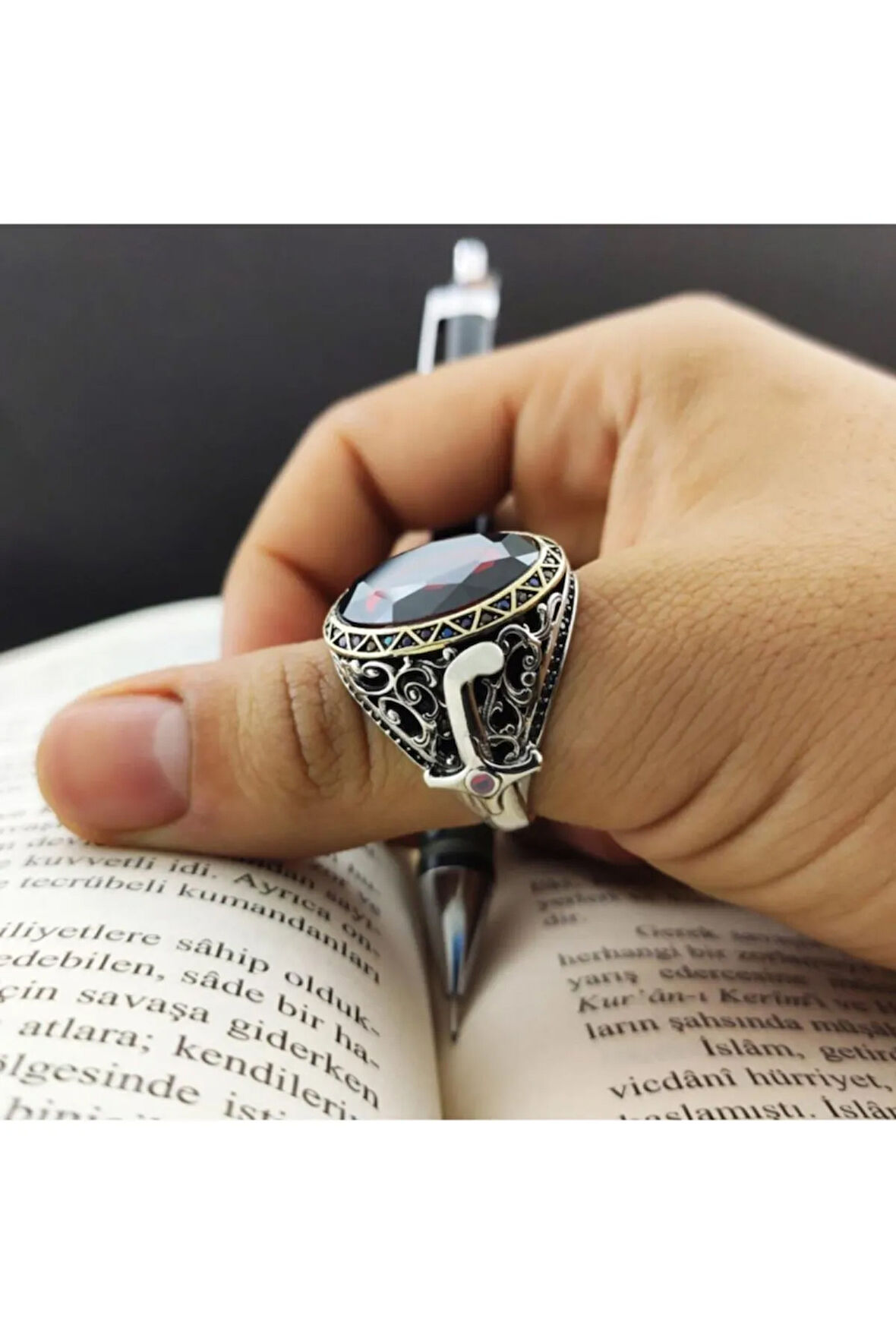 Faset Kesim Zirkon Taşlı Gümüş Erkek Yüzük Gyzgmsgumsr