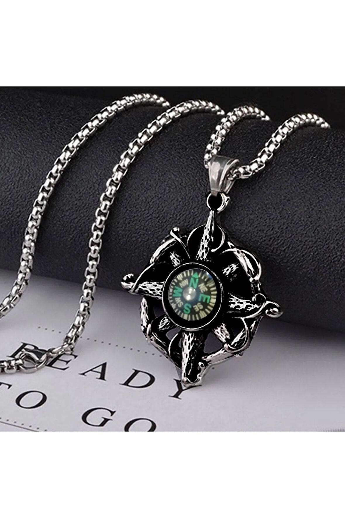 Ottoman Pusula Çelik Erkek Kolye Zincir