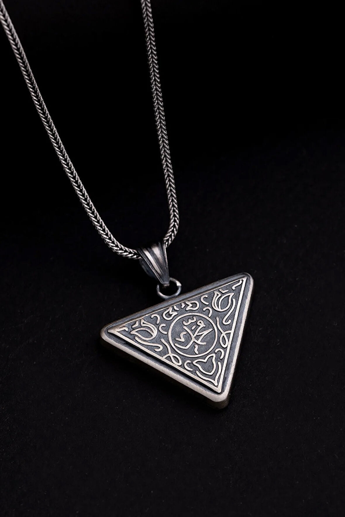 Muhammed Yazılı Içerisinde Cevşen Bulunan Gümüş Muska Erkek Kolye Zincir