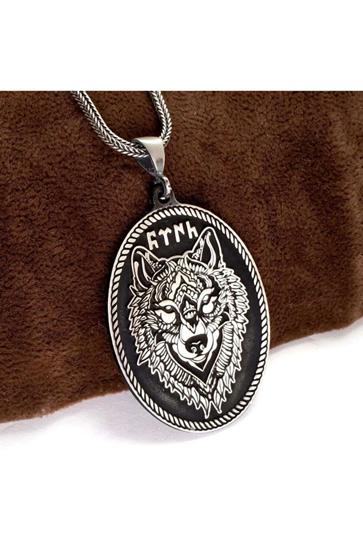 Türk Yazılı Bozkurt Erkek Gümüş Kolye Zincir