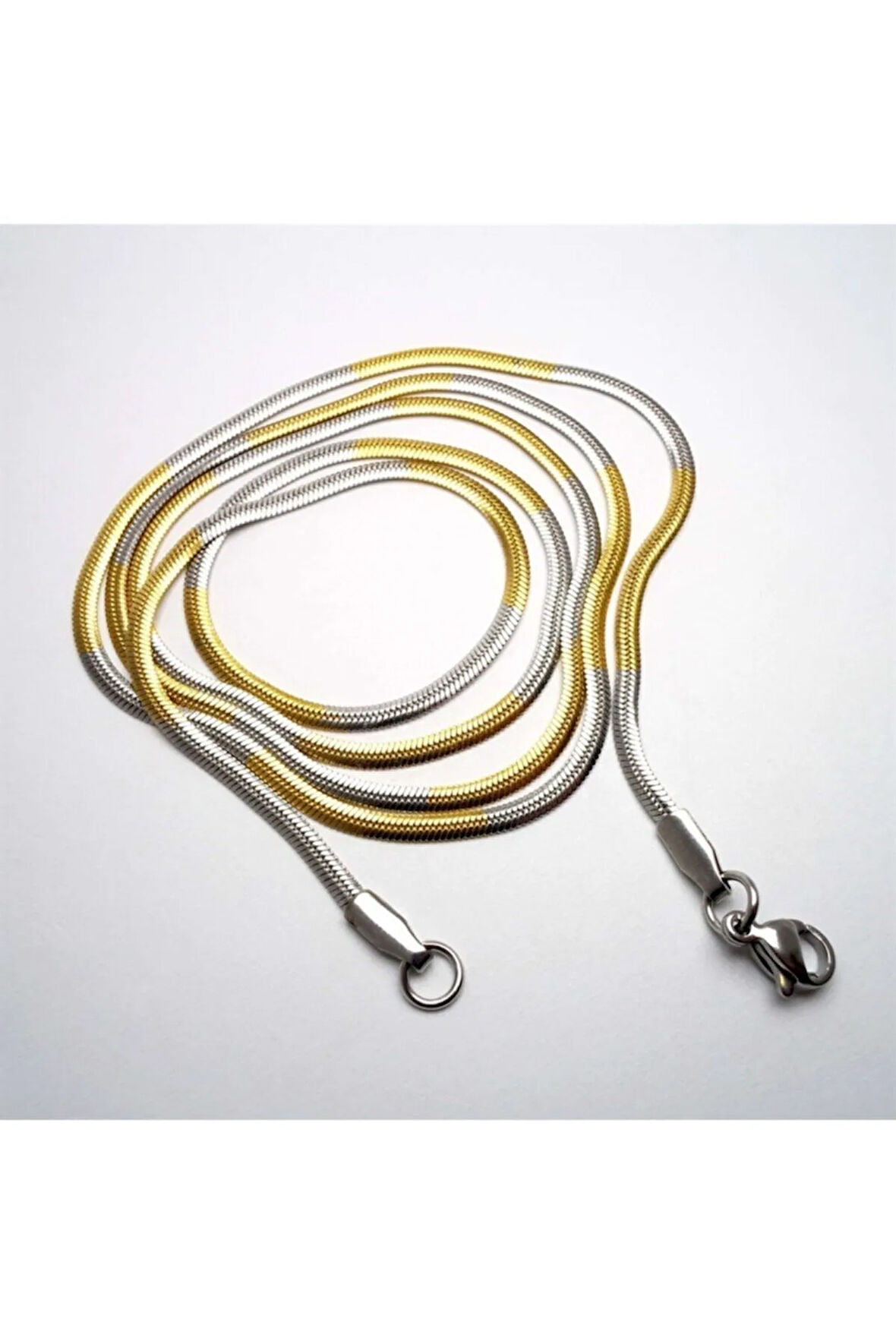 Sarı Beyaz Yassı Model Snake Yılan Erkek Kolye Zincir