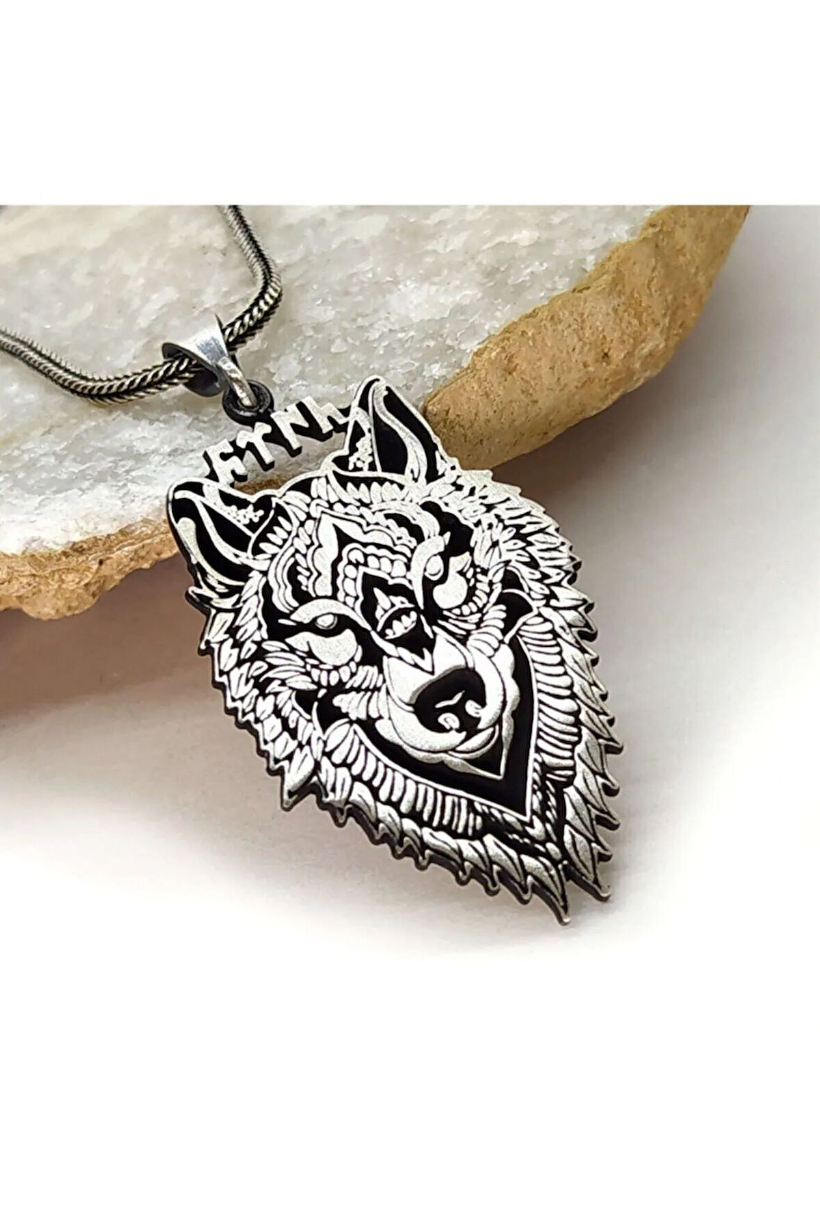 Bozkurt Göktürkçe Türk Yazılı Erkek Gümüş Kolye Zincir