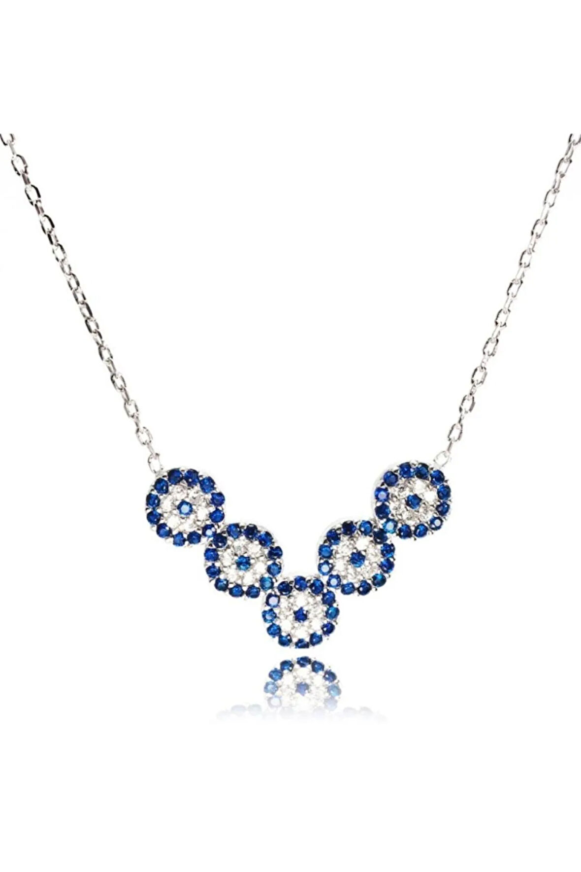 Kadın Gümüş Kolye - V Motifli 5 Nazar Boncuğu Gümüş Kolye