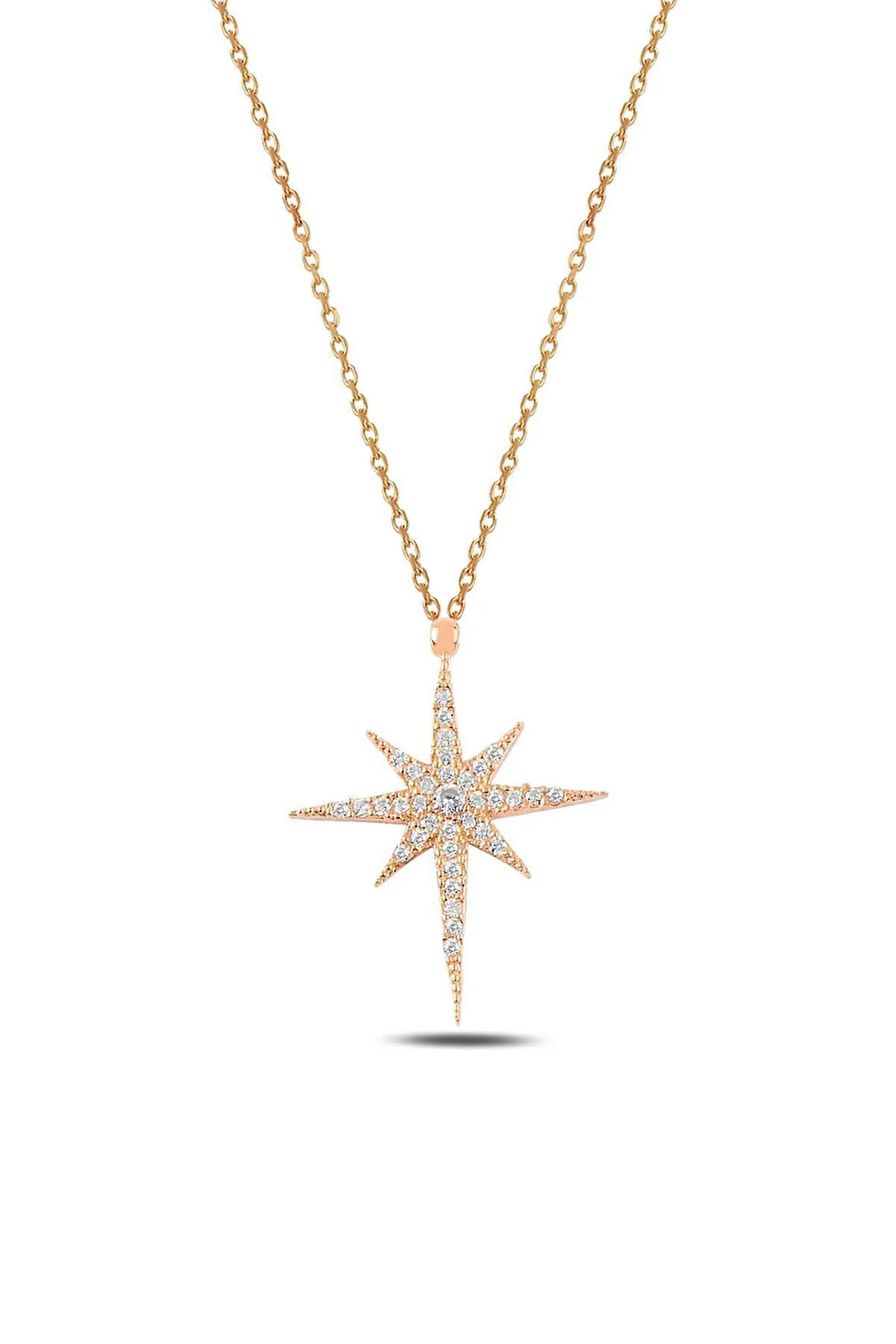 Zirkon Taşlı Rose Renk Kutup Yıldızı Kadın Gümüş Kolye Gklktpyldz1-ros