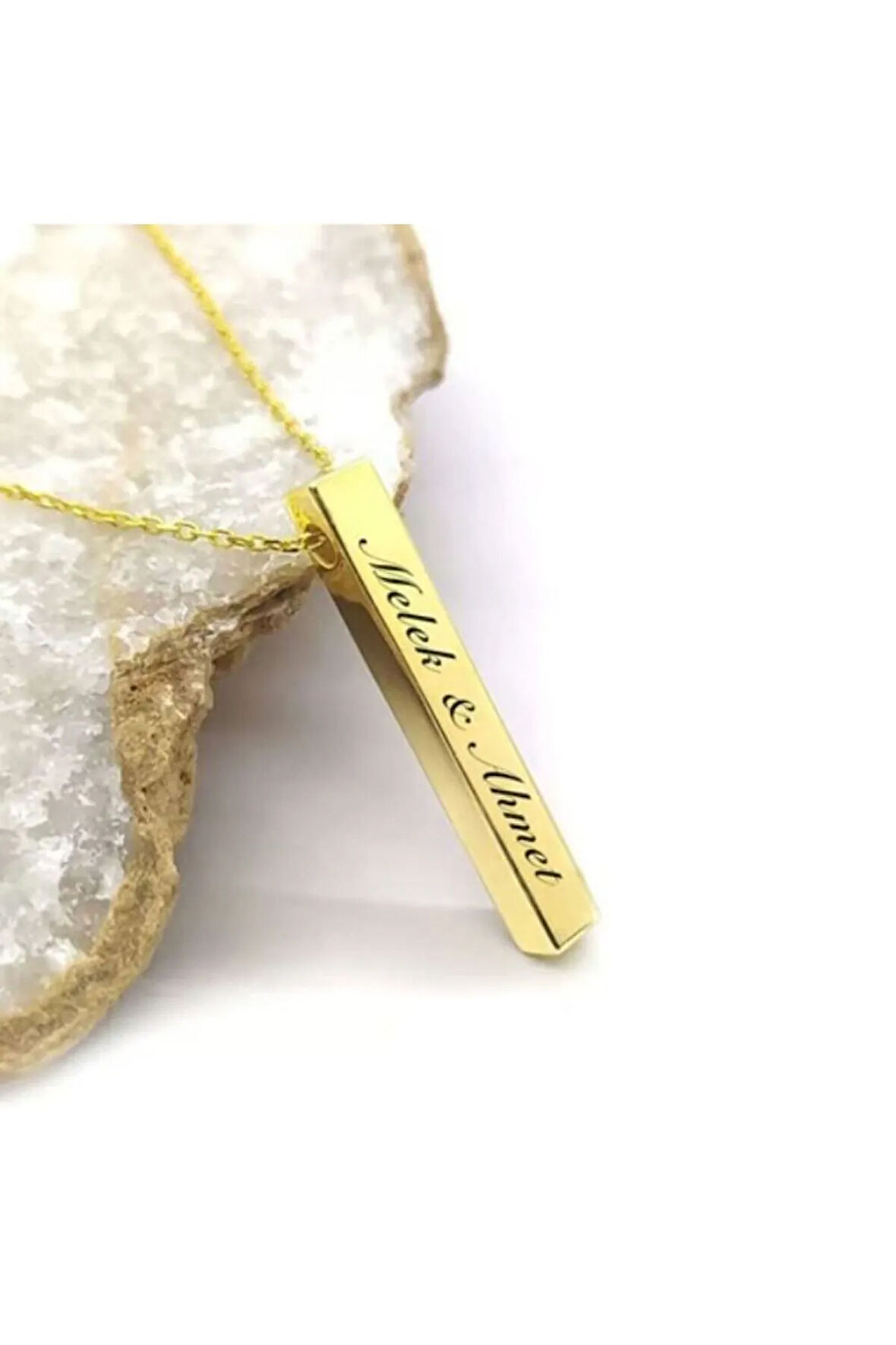 Kadın Gümüş Kolye - Isim Yazılabilir Altın Kaplama Blok Model Gümüş Kolye