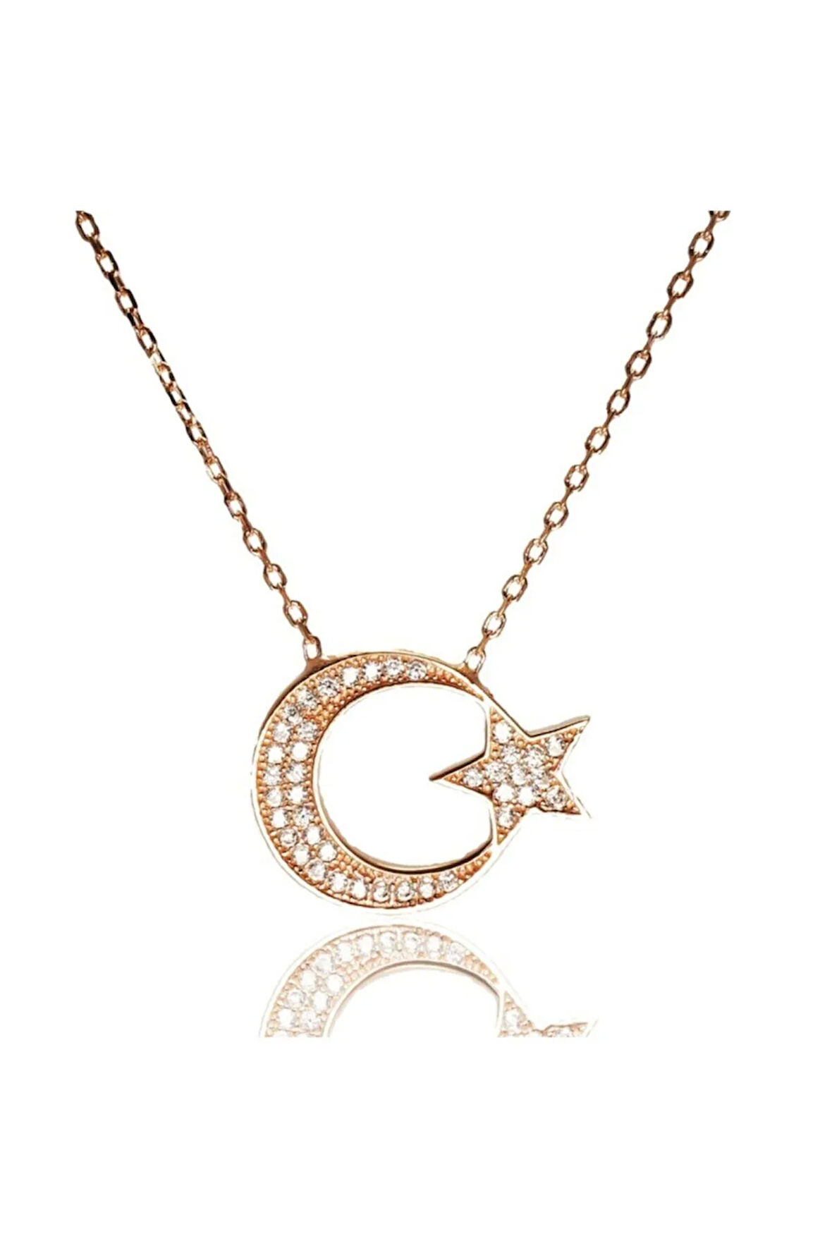 Rose Gümüş Kadın Ayyıldız Bayrak Kolye