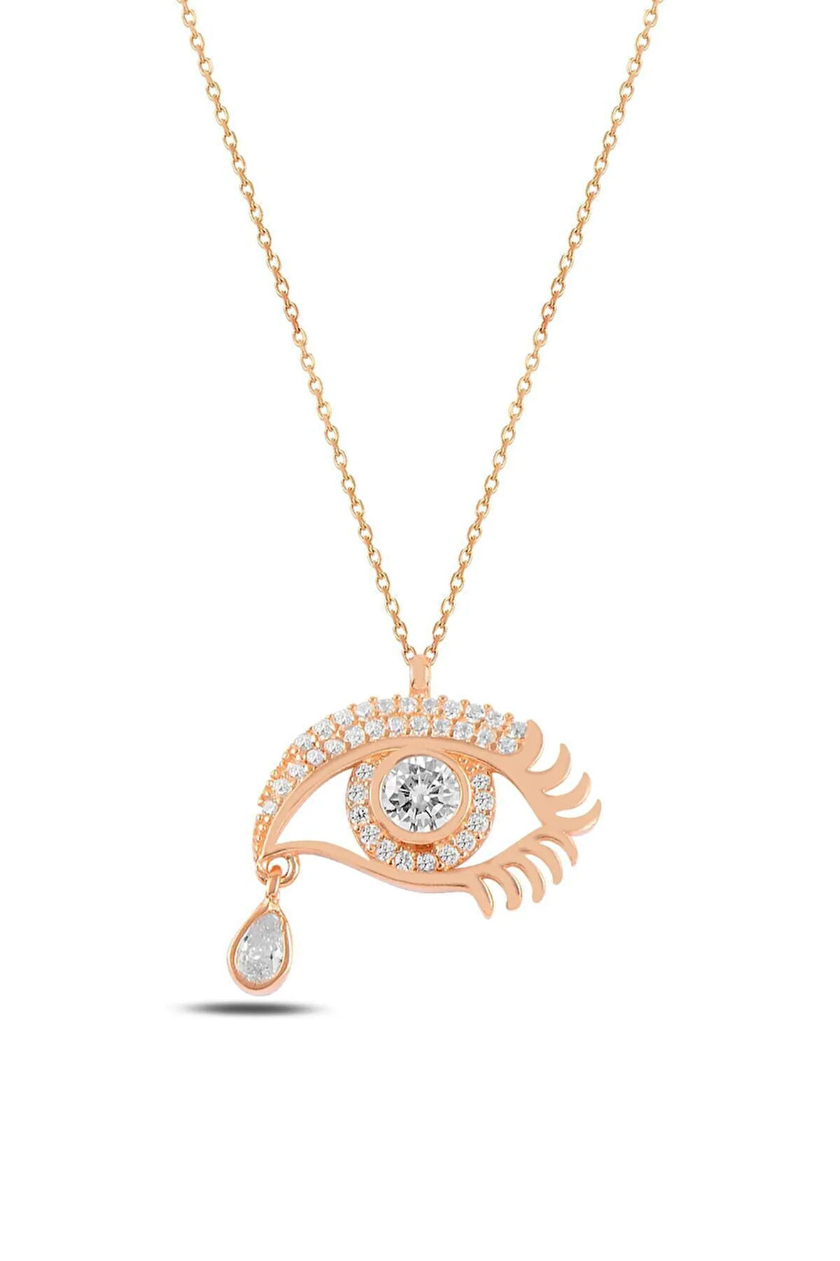 Zirkon Taşlı Rose Göz Model Kadın Gümüş Kolye Gklgozmodl5-ros