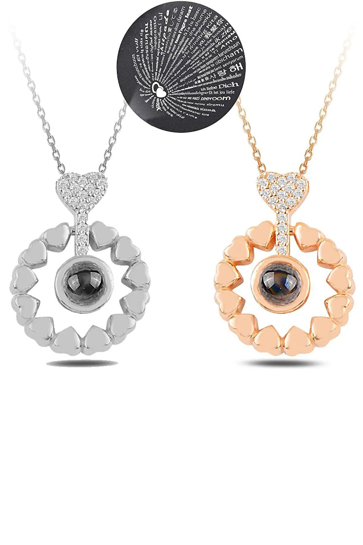 Kadın Zirkon Taşlı 100 Dilde Seni Seviyorum Model 3  Gümüş Kolye Gkl100dlss3-ros